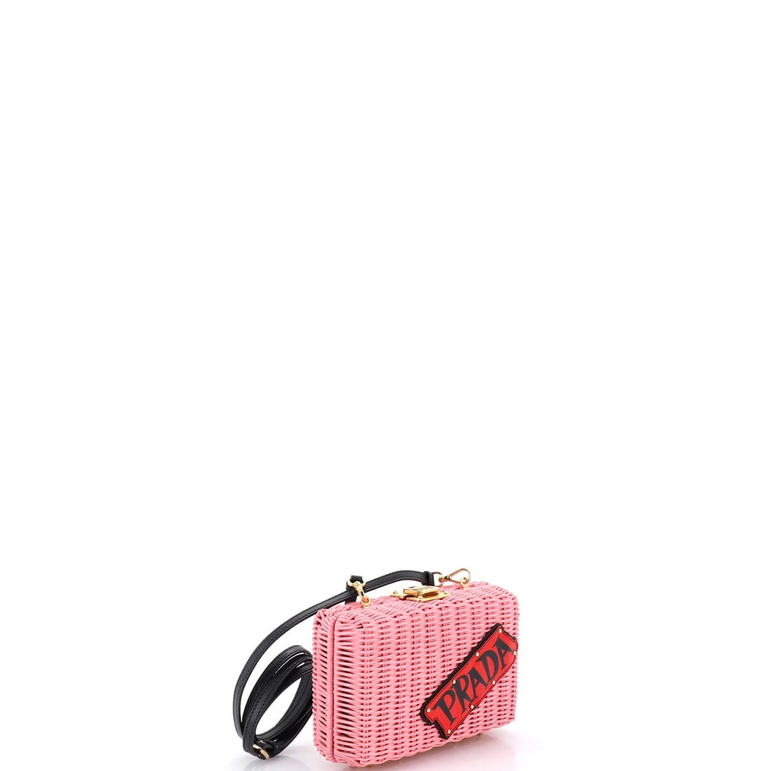 Wicker Prada Logo Patch Convertible Box Clutch - 2