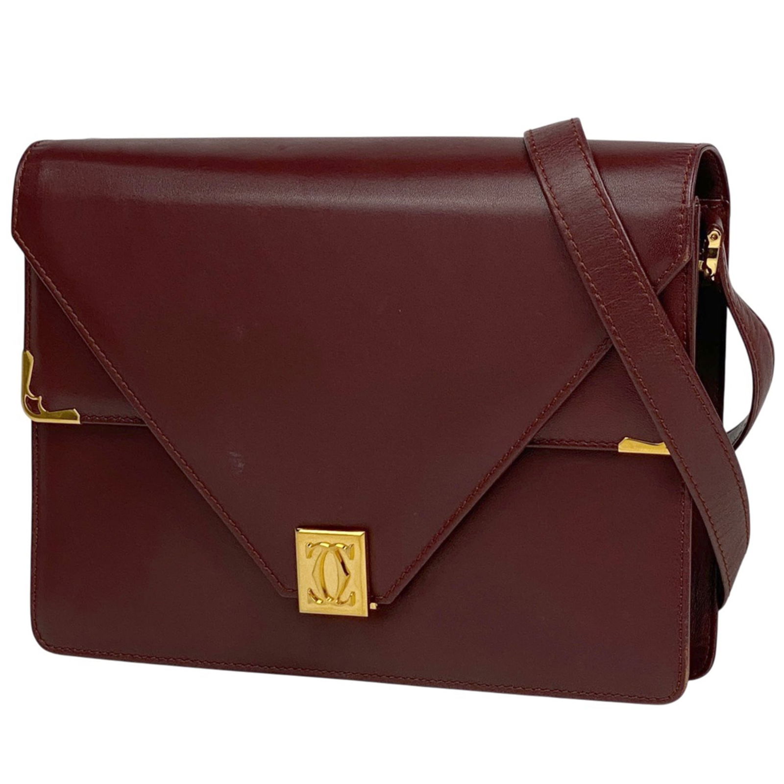 Leather Cartier Shoulder Bag: Leather Cartier Shoulder Bag This listing features Leather Cartier Shoulder Bag. Item specifics are provided below. Item Specifics: Brand: Cartier Type: Shoulder Bag Material: Leather Color: Bordeaux