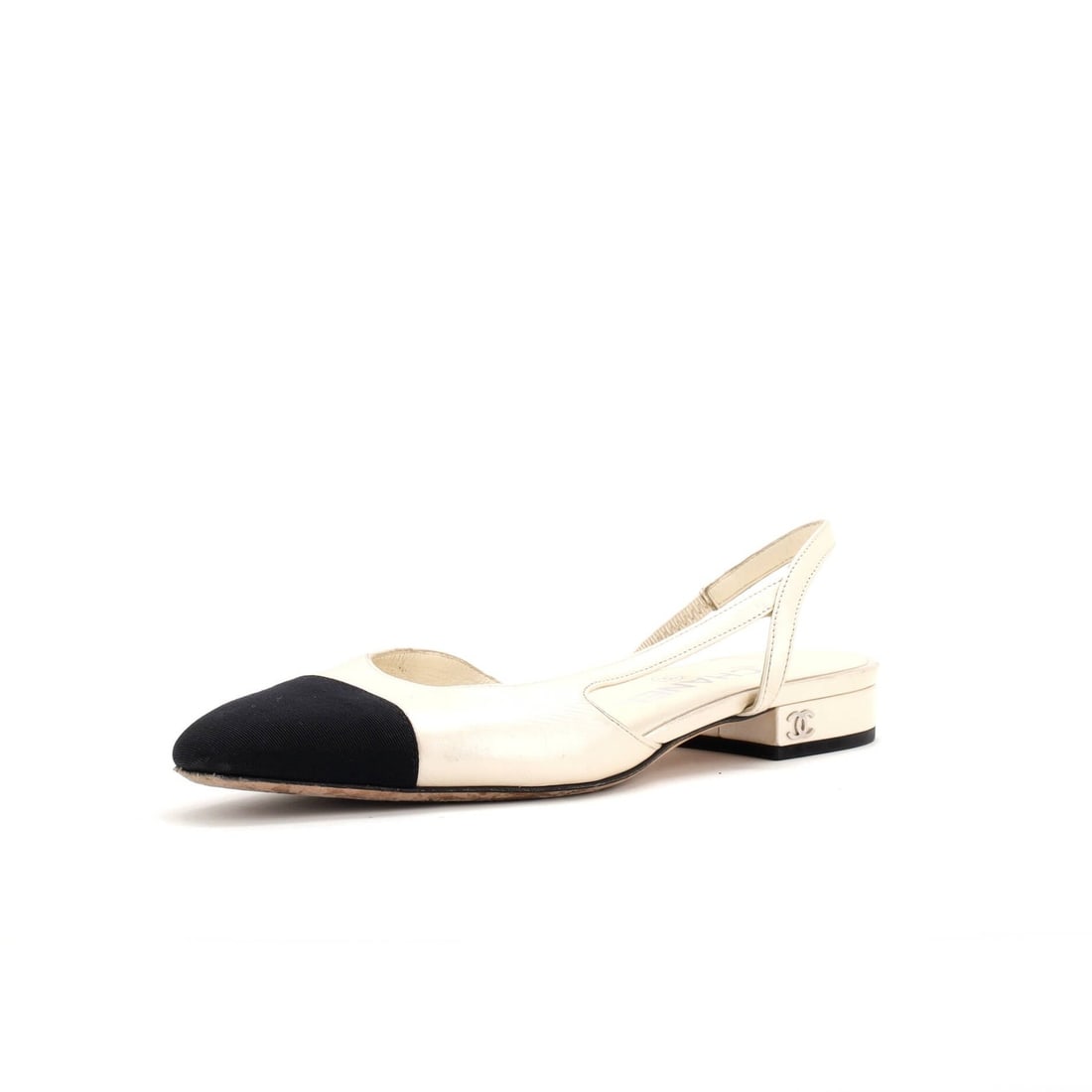 Leather Chanel Women's Cap Toe CC Slingback Flats (1 of 6)