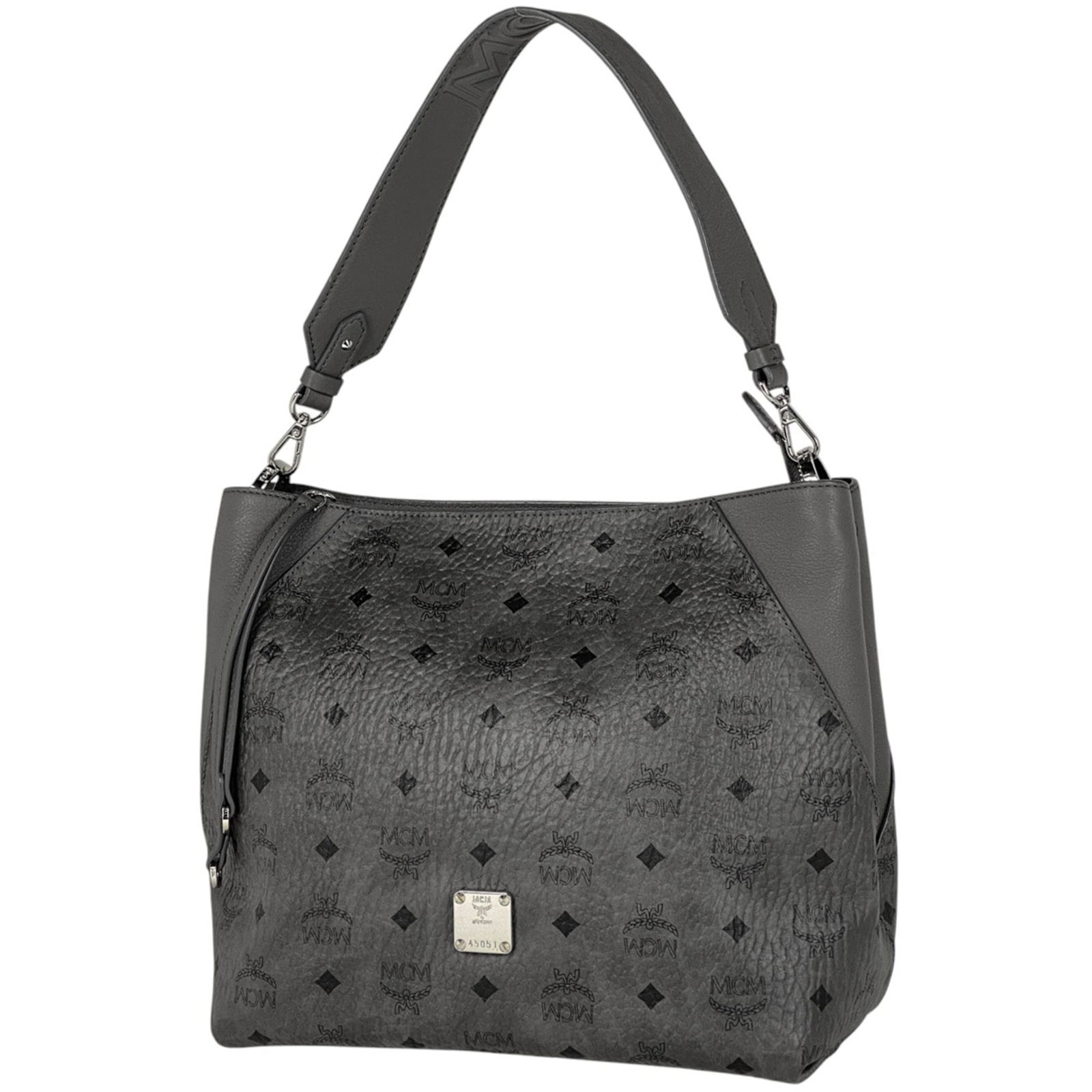 Leather Mcm Shoulder Bag: Leather Mcm Shoulder Bag This listing features Leather Mcm Shoulder Bag. Item specifics are provided below. Item Specifics: Brand: Mcm Type: Shoulder Bag Material: Leather Color: Gray Gender: Women Si