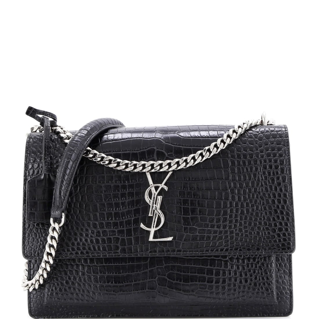 Large Saint Laurent Sunset Crossbody Bag Crocodile Embossed Leather: Large Saint Laurent Sunset Crossbody Bag Crocodile Embossed Leather This listing features Large Saint Laurent Sunset Crossbody Bag Crocodile Embossed Leather. Item specifics are provided below. Item S