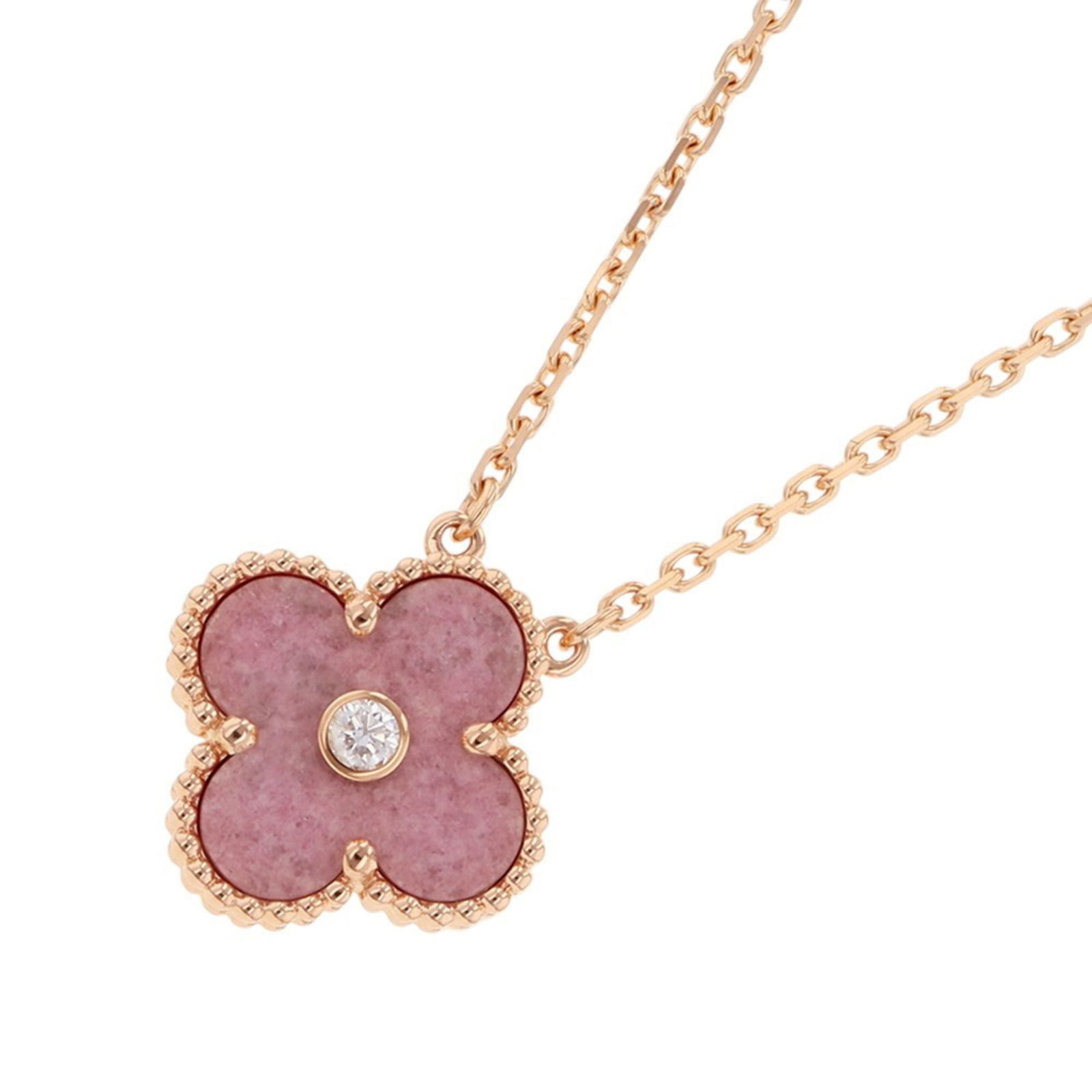 2021 Holiday Limited Edition - Van Cleef & Arpels Alhambra Necklace with Rhodonite and Diamond -: 2021 Holiday Limited Edition - Van Cleef & Arpels Alhambra Necklace with Rhodonite and Diamond - 18K Gold - VCARP7TD00 This listing features 2021 Holiday Limited Edition - Van Cleef & Arpels Alhambra