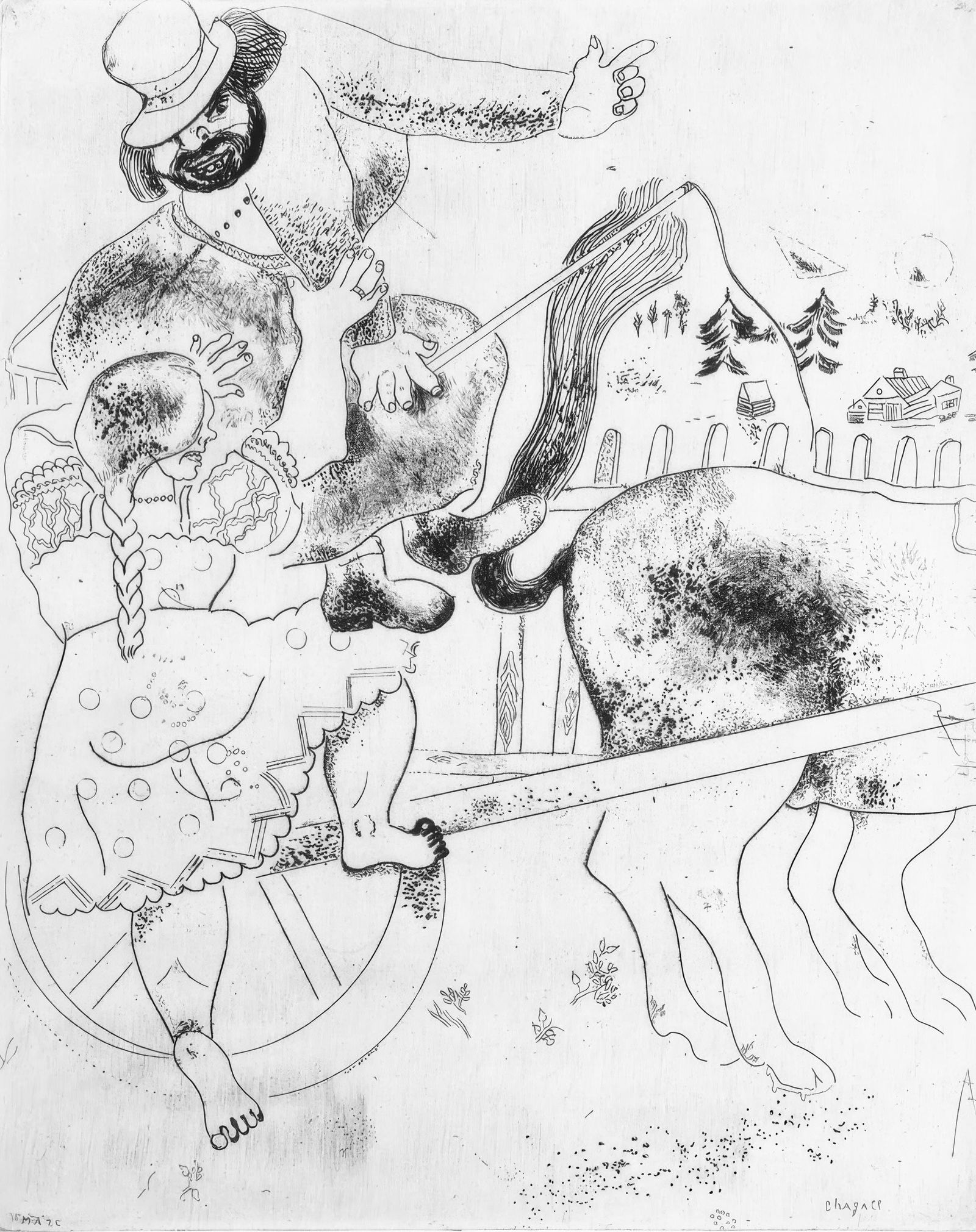 19231927 - Marc Chagall - The Road Sign - from Dead Souls - Etching (1 of 7)