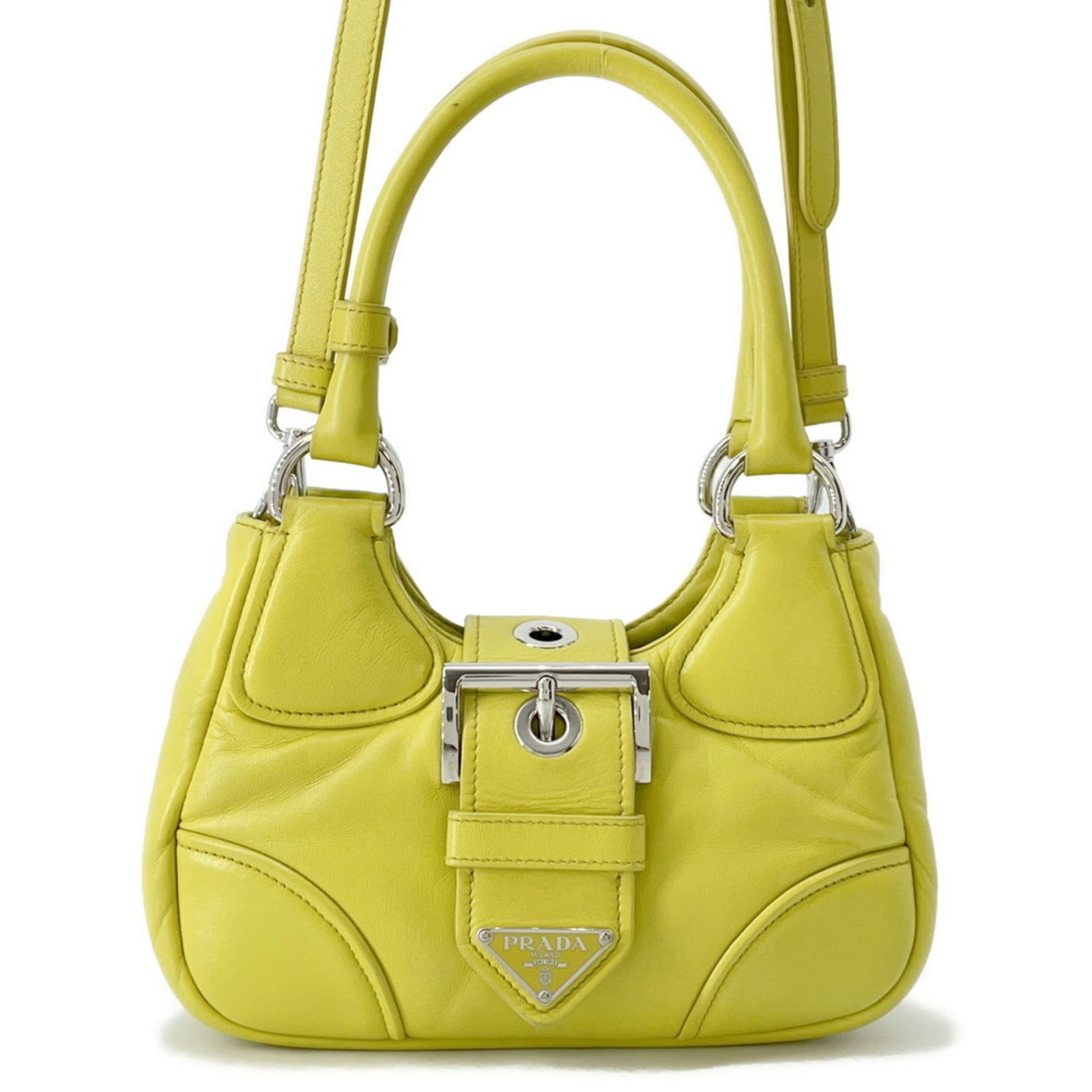 Leather Prada Handbag: Leather Prada Handbag This listing features Leather Prada Handbag. Item specifics are provided below. Item Specifics: Brand: Prada Type: Handbag Material: Leather Color: Yellow Hardware Color: Silver