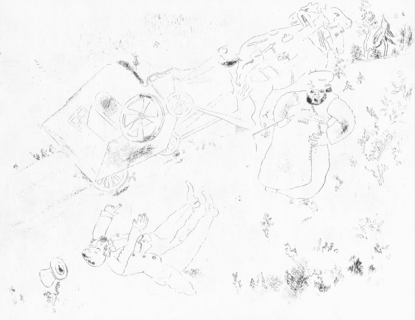 19231927 - Marc Chagall - The Britchka Has Overturned - from Dead Souls - Etching: 19231927 - Marc Chagall - The Britchka Has Overturned - from Dead Souls - Etching This listing features 19231927 - Marc Chagall - The Britchka Has Overturned - from Dead Souls - Etching. Item specific