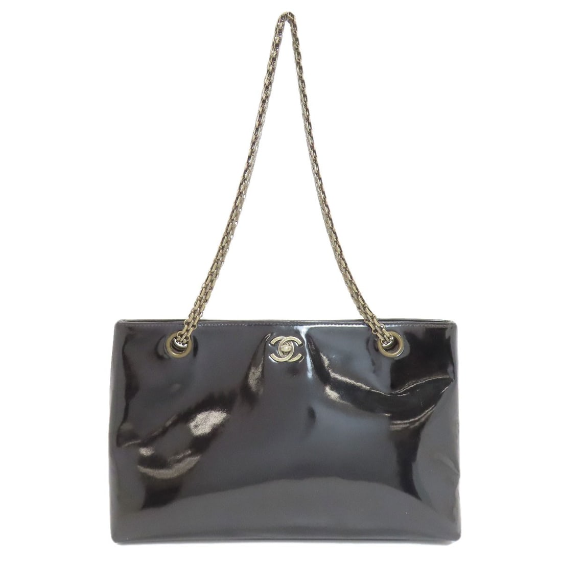 Enamel CHANEL ChainShoulder GoldHardware Tote Bag: Enamel CHANEL ChainShoulder GoldHardware Tote Bag This listing features Enamel CHANEL ChainShoulder GoldHardware Tote Bag. Item specifics are provided below. Item Specifics: Brand: CHANEL Style: Tote