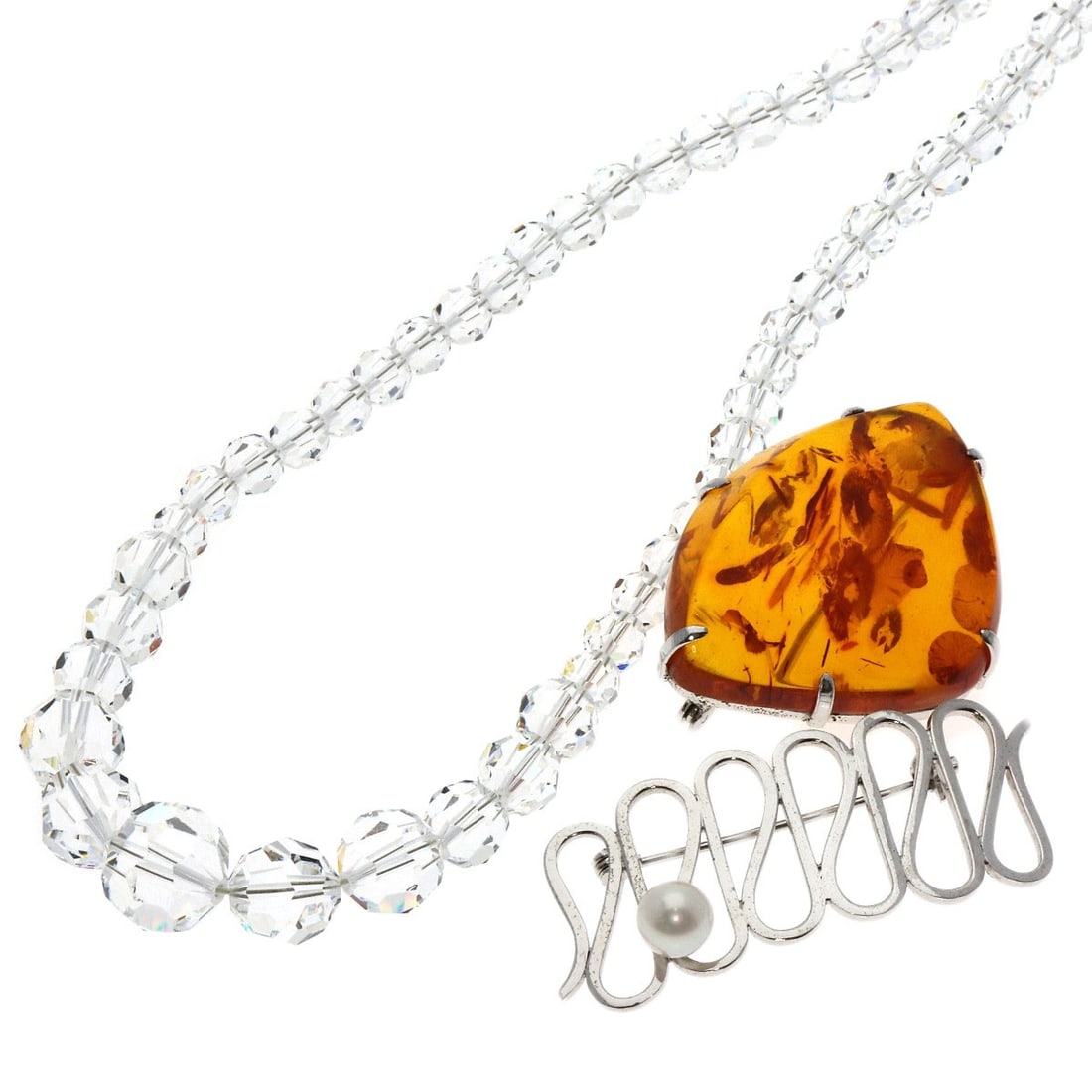 g Crystal Amber Necklace Brooch 3-piece set Necklace (1 of 13)