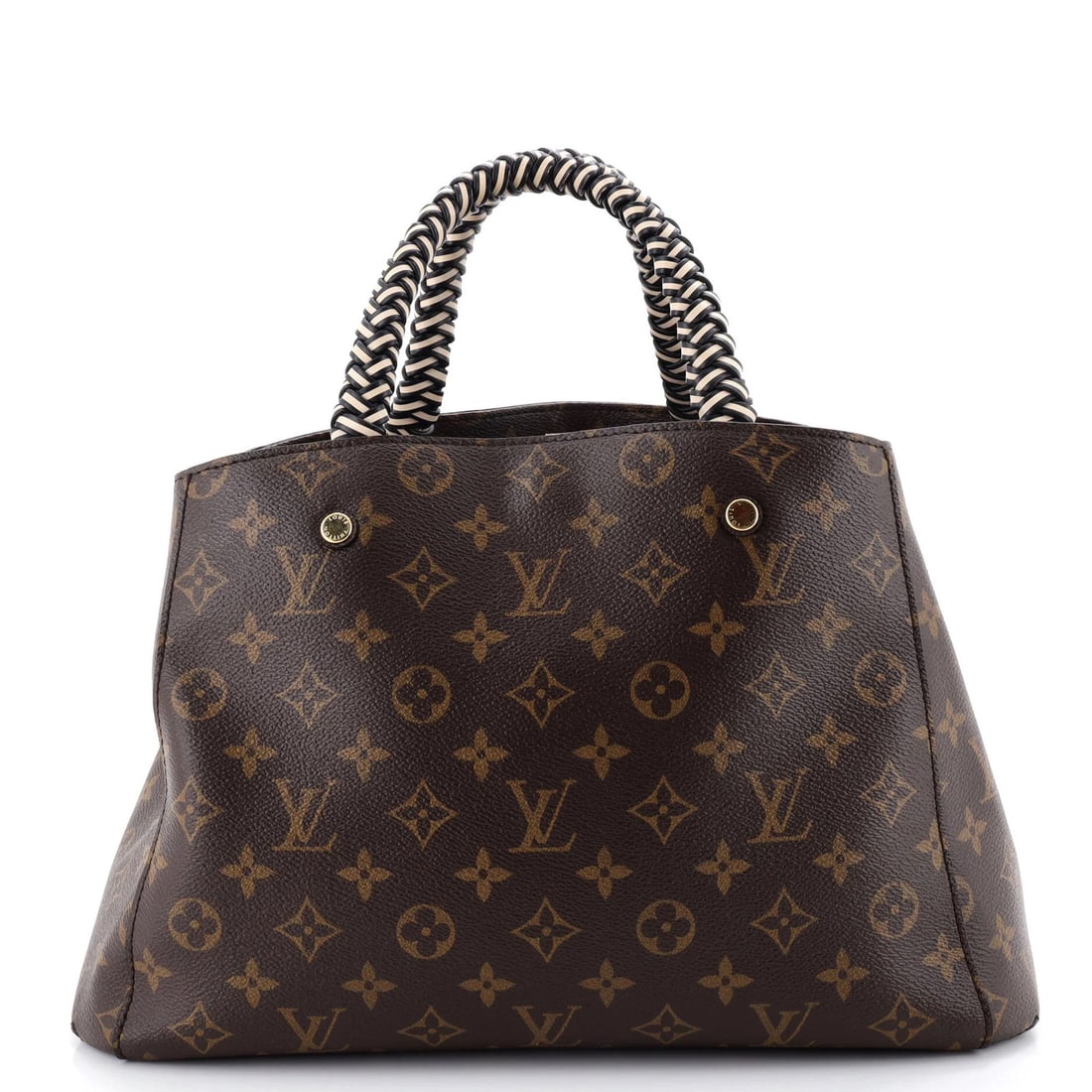 MM Louis Vuitton Braided Handle Montaigne Handbag Monogram Canvas: MM Louis Vuitton Braided Handle Montaigne Handbag Monogram Canvas This listing features MM Louis Vuitton Braided Handle Montaigne Handbag Monogram Canvas. Item specifics are provided below. Item Speci