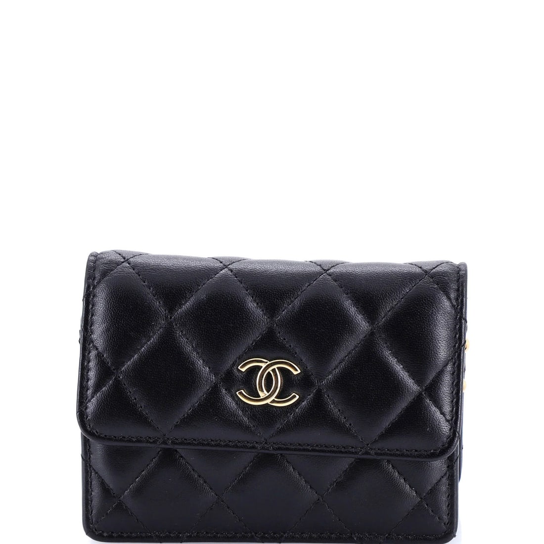 Lambskin Chanel Camellia Bow Flap Card Holder with Chain Quilted: Lambskin Chanel Camellia Bow Flap Card Holder with Chain Quilted This listing features Lambskin Chanel Camellia Bow Flap Card Holder with Chain Quilted. Item specifics are provided below. Item Specifi