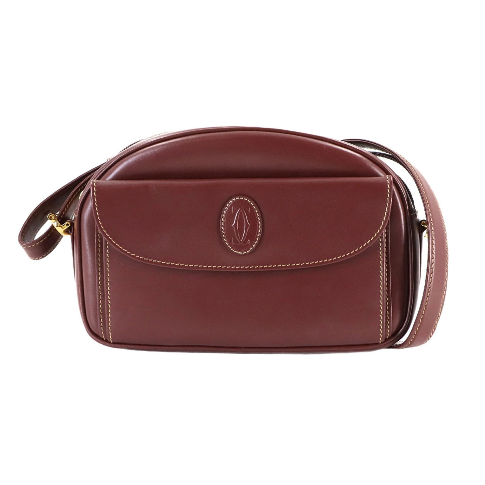 Leather Cartier Shoulder Bag: Leather Cartier Shoulder Bag This listing features Leather Cartier Shoulder Bag. Item specifics are provided below. Item Specifics: Brand: Cartier Type: Shoulder Bag Material: Leather Color: Bordeaux