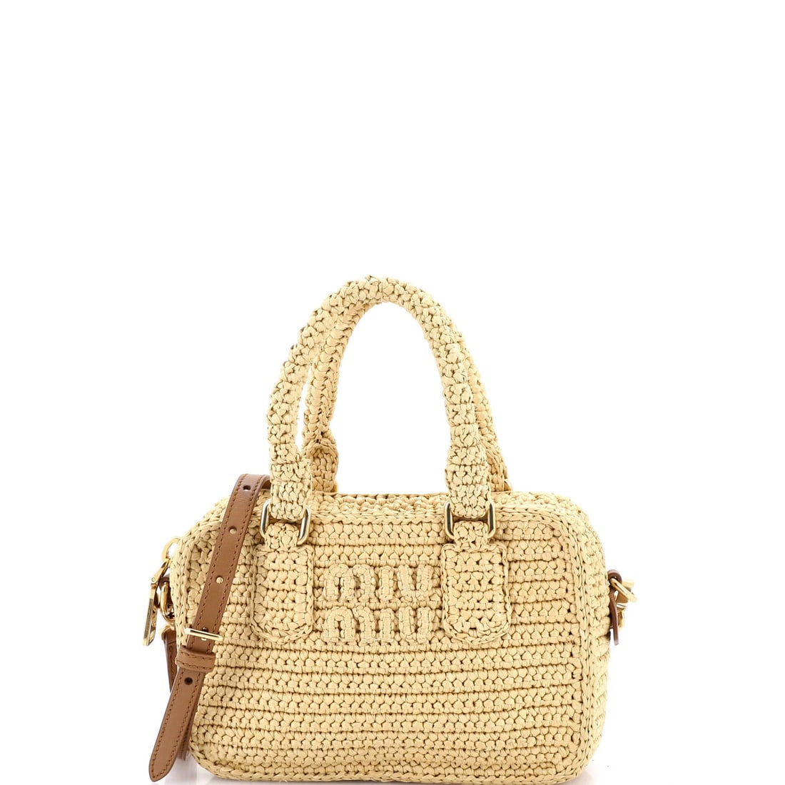 Small Miu Arcadie Top Handle Bag Crochet Raffia (1 of 7)