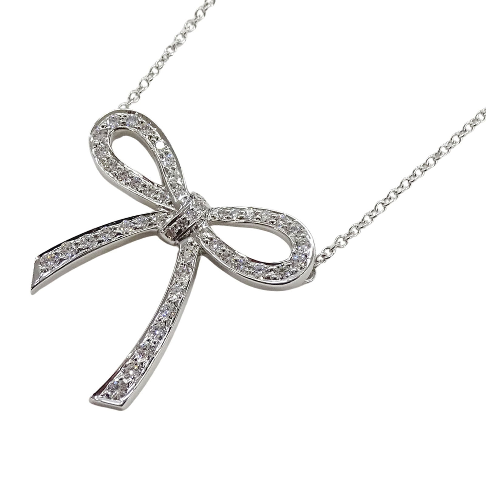 Polished - Tiffany & Co. Women's Diamond Bow Ribbon Necklace in PT950 Platinum (1 of 10)