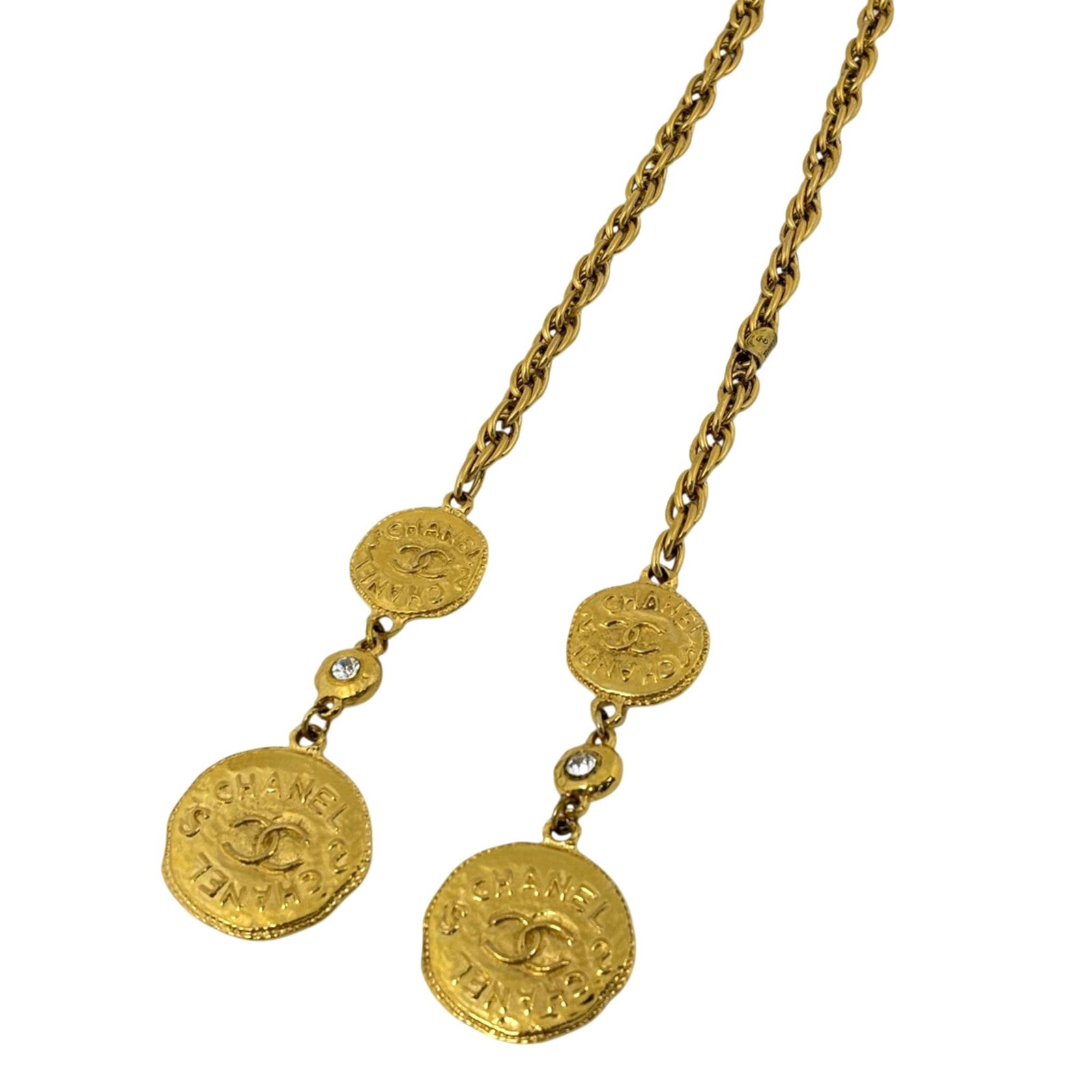 Women's - CHANEL Coco Mark Lariat Necklace - Medal GP Rhinestone - Gold (1 of 6)