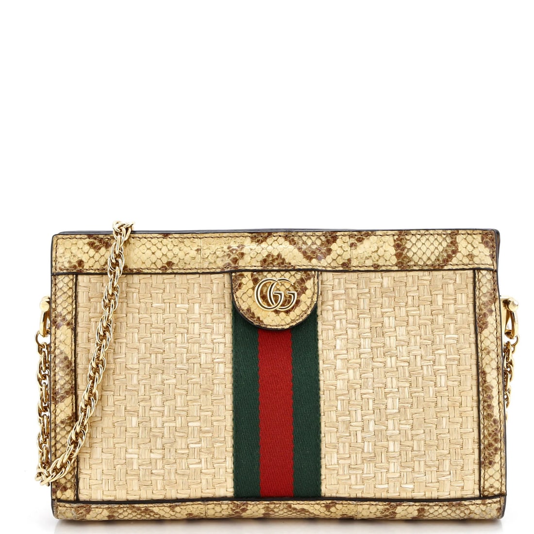 Small Gucci Ophidia Chain Shoulder Bag Raffia with Snakeskin: Small Gucci Ophidia Chain Shoulder Bag Raffia with Snakeskin This listing features Small Gucci Ophidia Chain Shoulder Bag Raffia with Snakeskin. Item specifics are provided below. Item Specifics: Bran