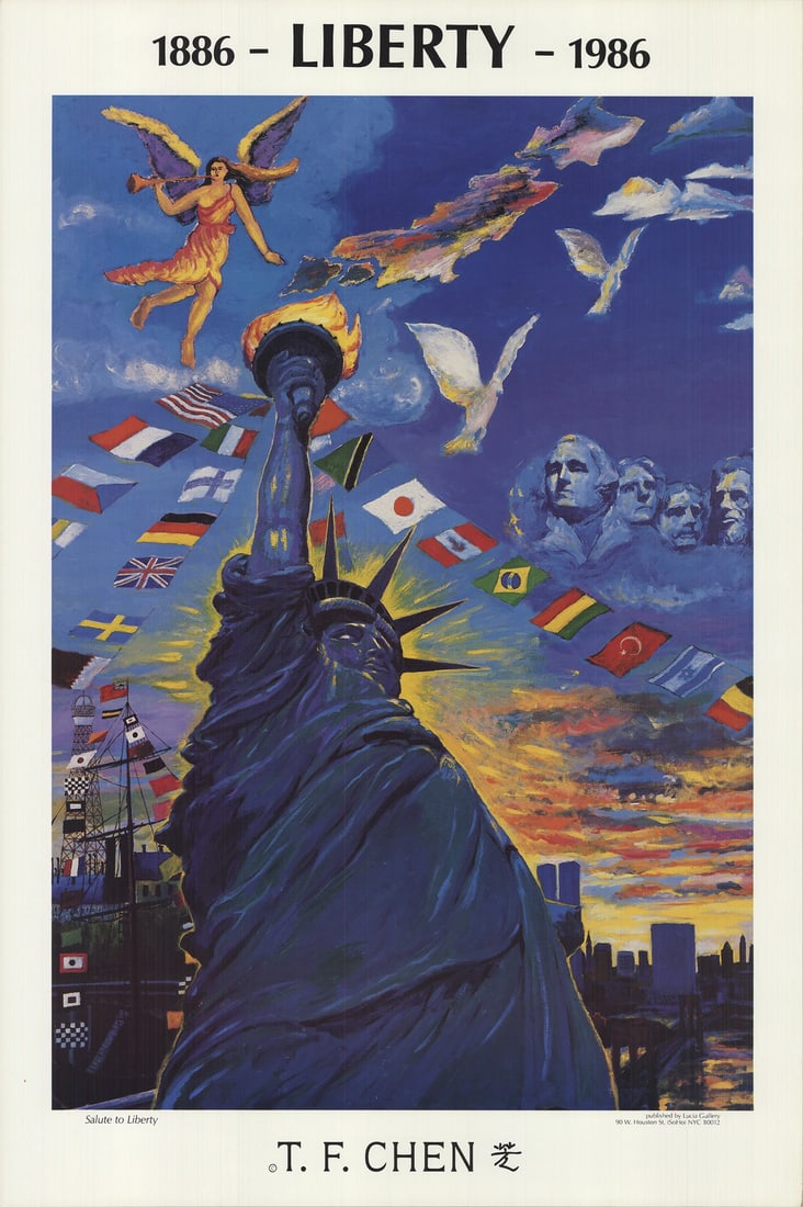 Blue T.F. CHEN Salute to Liberty 36" x 24" Offset Lithograph 1986 Contemporary (1 of 4)