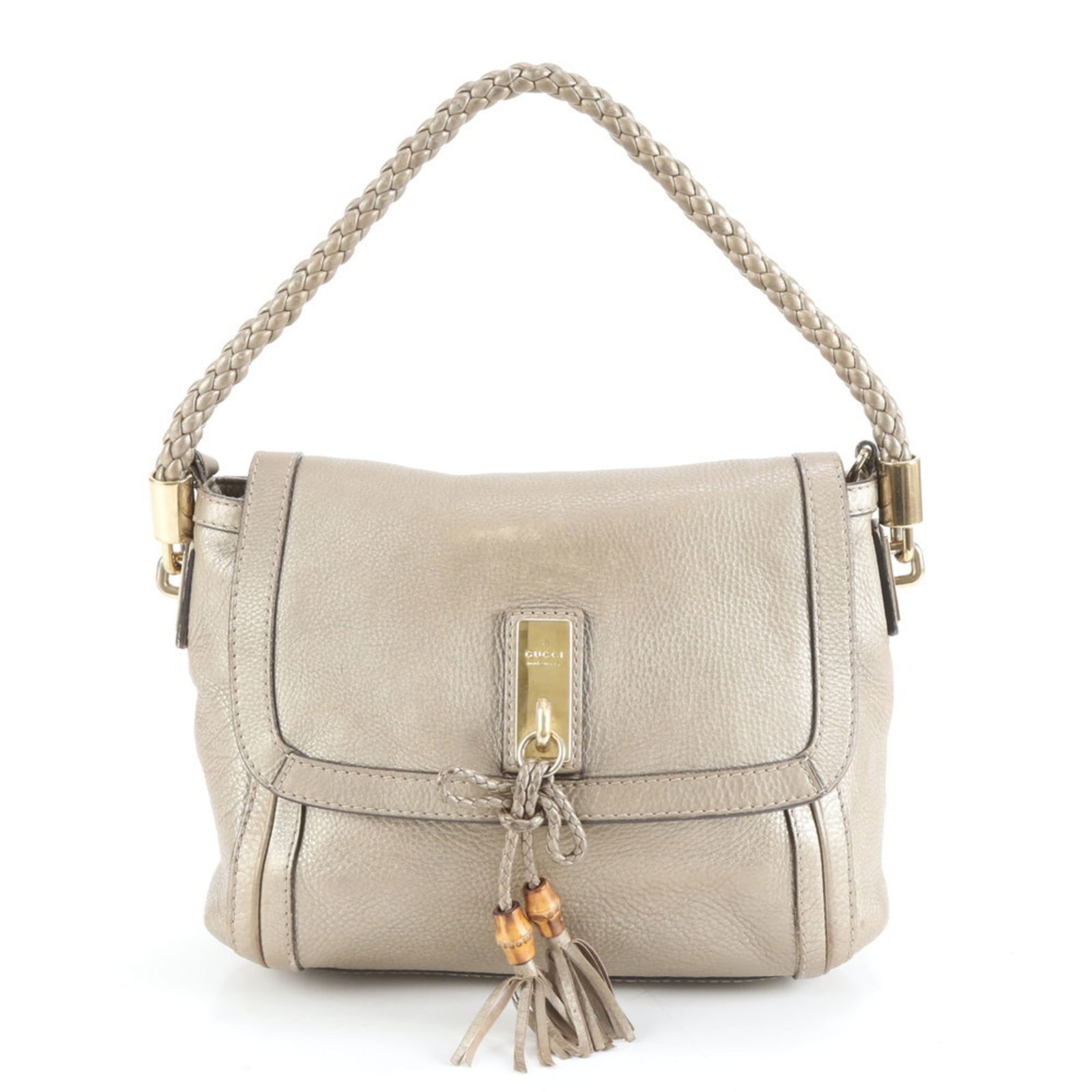Leather Gucci Shoulder Bag: Leather Gucci Shoulder Bag This listing features Leather Gucci Shoulder Bag. Item specifics are provided below. Item Specifics: Brand: Gucci Type: Shoulder Bag Material: Leather Color: Gold Gender: Wo