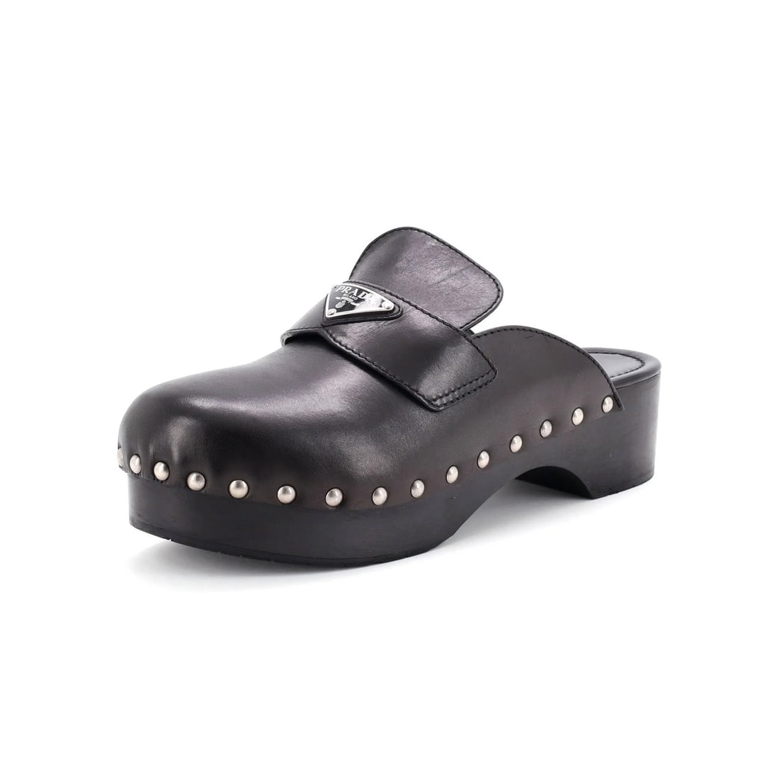 Leather Prada Women's Logo Mule Clogs: Leather Prada Women's Logo Mule Clogs This listing features Leather Prada Women's Logo Mule Clogs. Item specifics are provided below. Item Specifics: Brand: Prada Style: Clogs Color: Black Type: Shoes