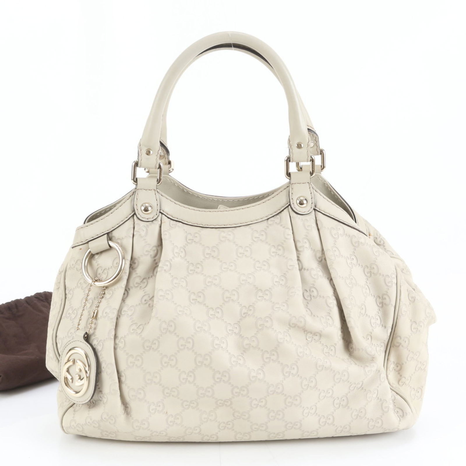 Leather Gucci Tote Bag: Leather Gucci Tote Bag This listing features Leather Gucci Tote Bag. Item specifics are provided below. Item Specifics: Brand: Gucci Type: Tote Bag Material: Leather Color: Ivory Gender: Women Size (H