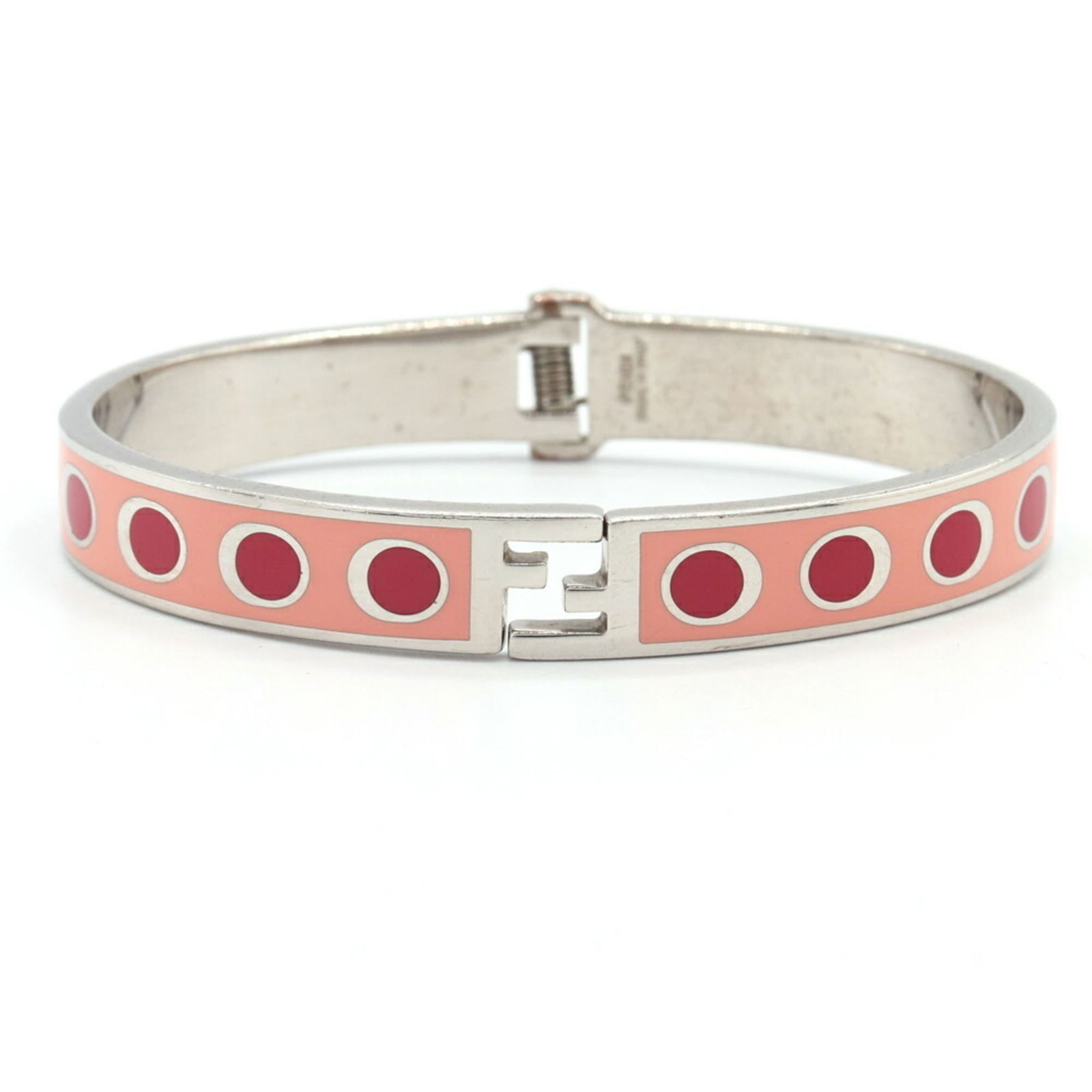 Metal Fendi Bangle: Metal Fendi Bangle This listing features Metal Fendi Bangle. Item specifics are provided below. Item Specifics: Brand: Fendi Type: Bangle Gender: Women Material: Metal Color: Red Color, Salmon Pink,