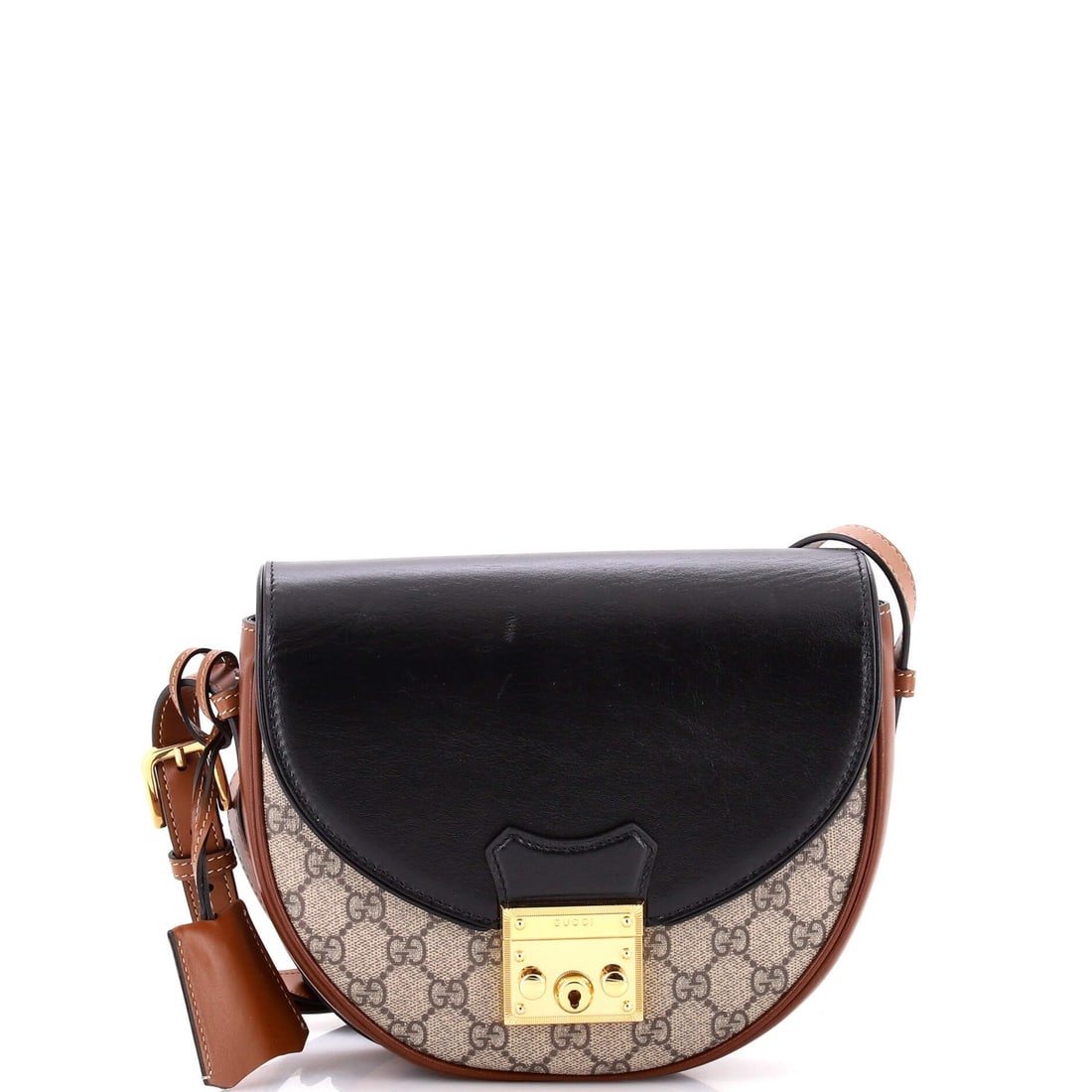 Small Gucci Padlock Saddle Shoulder Bag GG Coated Canvas and Leather: Small Gucci Padlock Saddle Shoulder Bag GG Coated Canvas and Leather This listing features Small Gucci Padlock Saddle Shoulder Bag GG Coated Canvas and Leather. Item specifics are provided below. Item