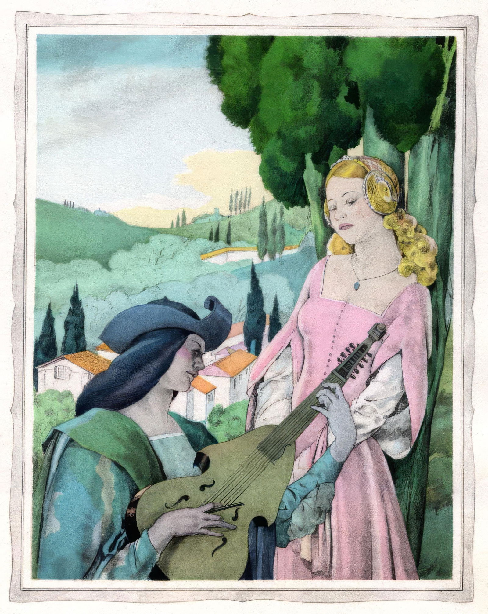 1934 - Umberto Brunelleschi - Untitled - from The Tales of Boccaccio - Lithograph and Pochoir (1 of 8)