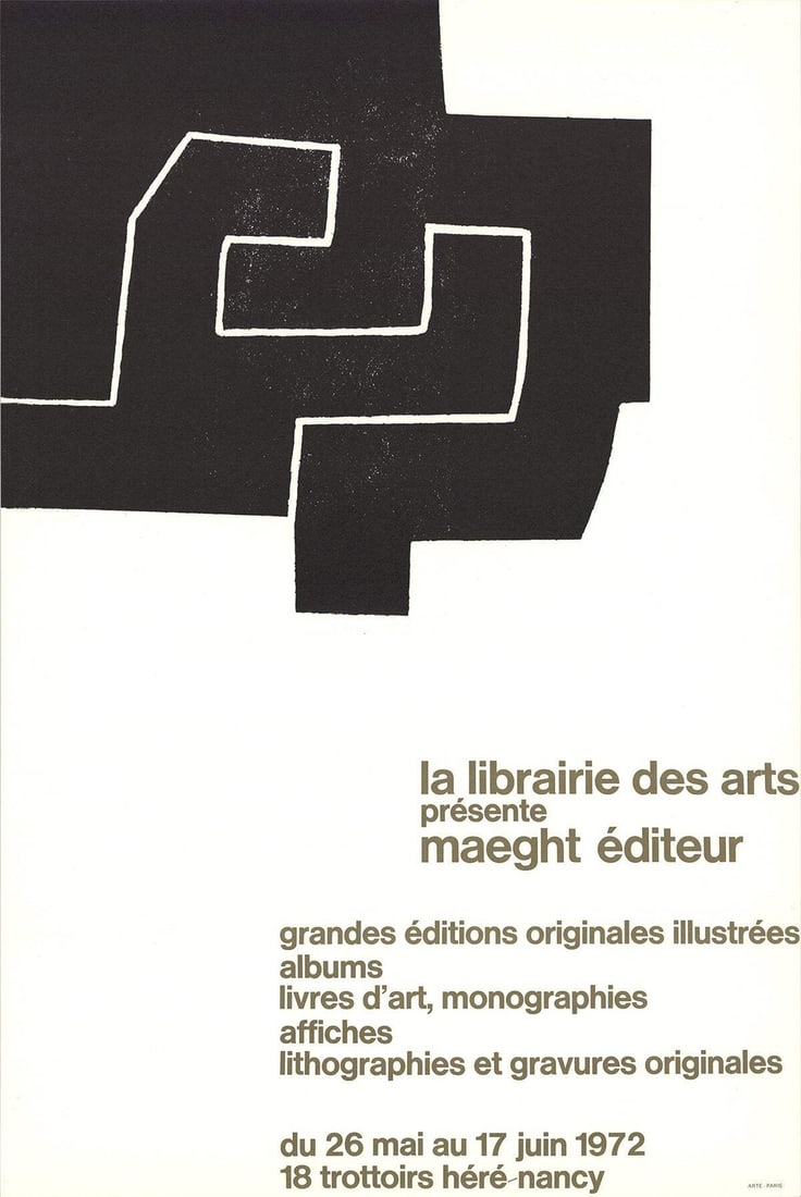 Black EDUARDO CHILLIDA La Librairie des Arts 30" x 20" Lithograph 1972 Abstract: Black EDUARDO CHILLIDA La Librairie des Arts 30" x 20" Lithograph 1972 Abstract This listing features Black EDUARDO CHILLIDA La Librairie des Arts 30" x 20" Lithograph 1972 Abstract. Item specifics ar
