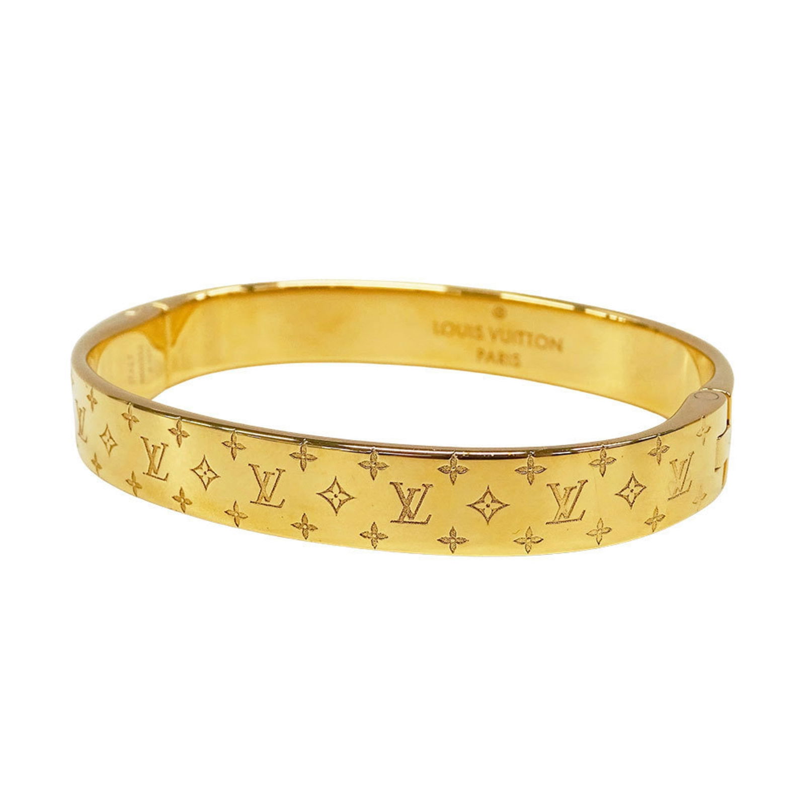 Bracelet with Logo - Louis Vuitton Monogram Metal Cuff Nanogram Gold Bangle - Women's - M00252 -: Bracelet with Logo - Louis Vuitton Monogram Metal Cuff Nanogram Gold Bangle - Women's - M00252 - Size M - Accessory This listing features Bracelet with Logo - Louis Vuitton Monogram Metal Cuff Nanogra