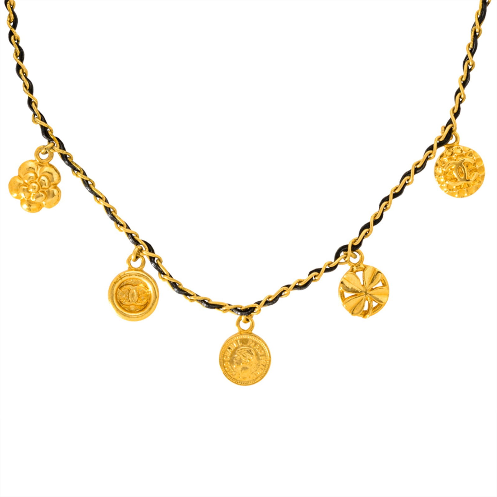 Women's - CHANEL Choker Necklace - Metal - Leather - 96 P Engraved - Gold - Coco Mark - Coin -: Women's - CHANEL Choker Necklace - Metal - Leather - 96 P Engraved - Gold - Coco Mark - Coin - Medal - Clover - Camellia This listing features Women's - CHANEL Choker Necklace - Metal - Leather - 96 P