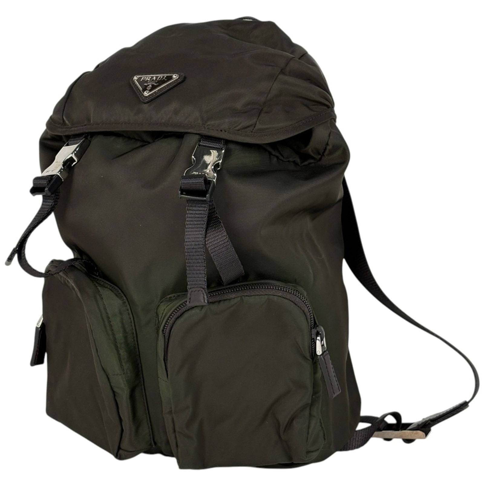 Nylon Prada Backpack: Nylon Prada Backpack This listing features Nylon Prada Backpack. Item specifics are provided below. Item Specifics: Brand: Prada Type: Backpack Material: Nylon Color: Khaki Gender: Women Size (Hxwxd):