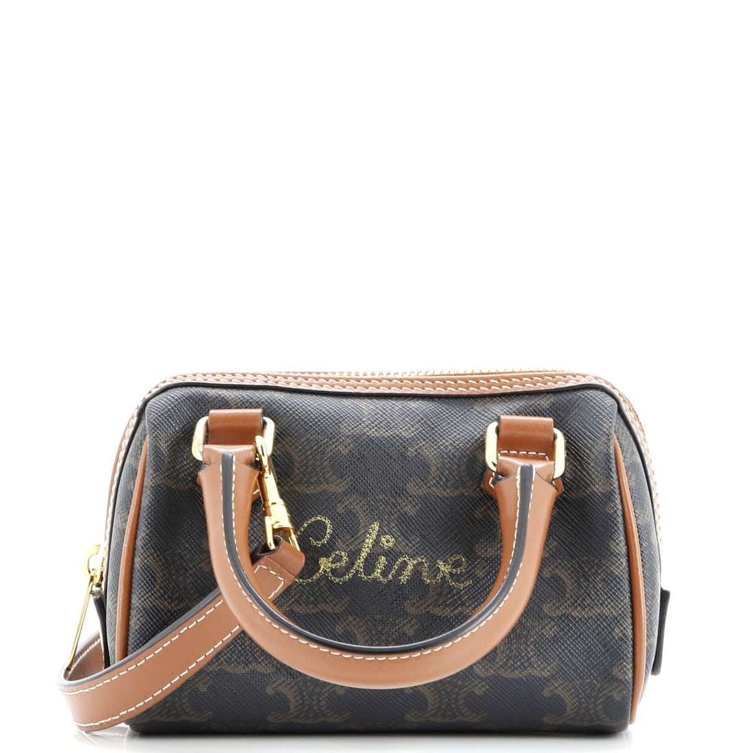 Mini Celine Boston Bag Triomphe Coated Canvas: Mini Celine Boston Bag Triomphe Coated Canvas This listing features Mini Celine Boston Bag Triomphe Coated Canvas. Item specifics are provided below. Item Specifics: Brand: Celine Exterior Material: C