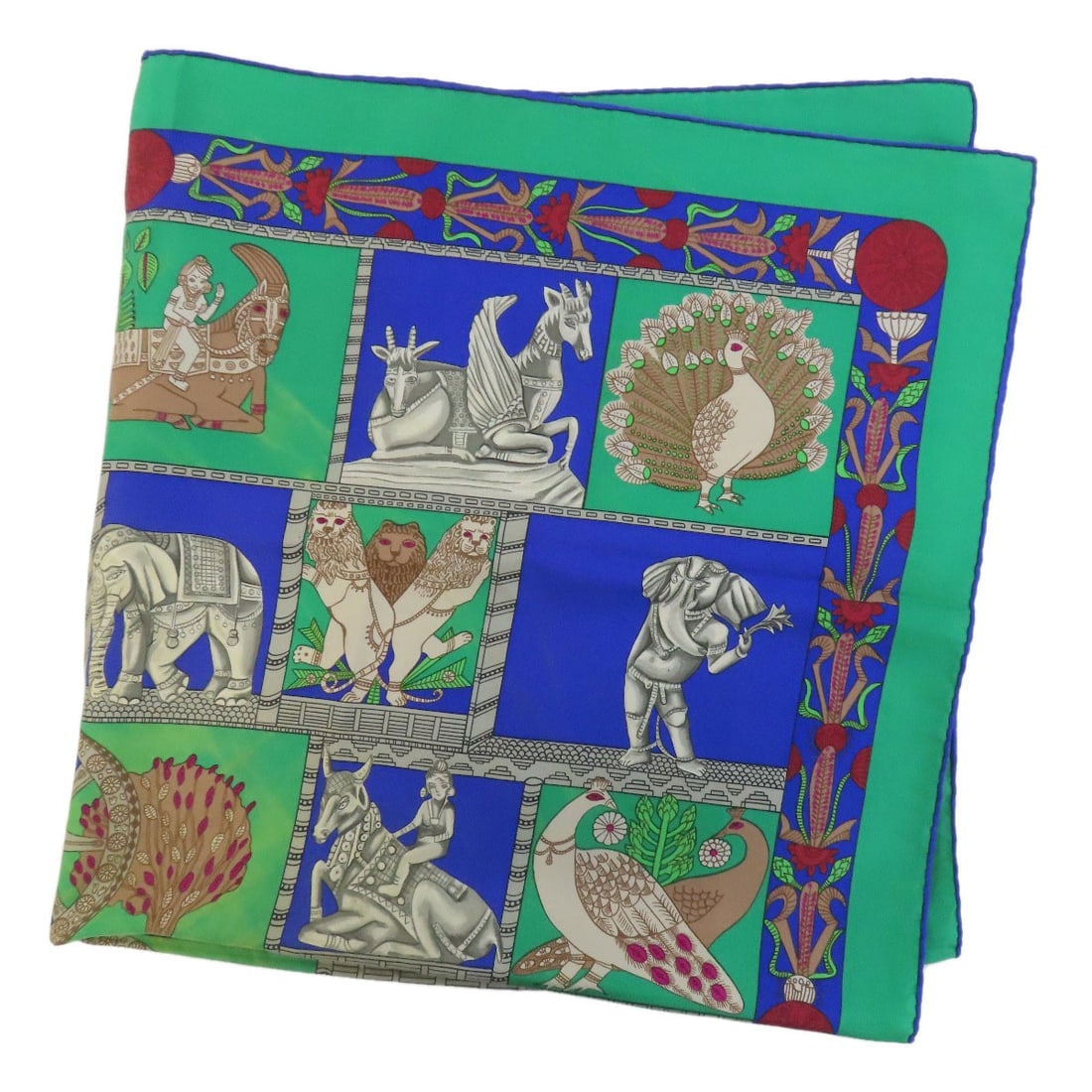 Silk HERMES Carre90 Torana Scarf: Silk HERMES Carre90 Torana Scarf This listing features Silk HERMES Carre90 Torana Scarf. Item specifics are provided below. Item Specifics: Brand: HERMES Style: Scarf Material: Silk Color: Green x blu