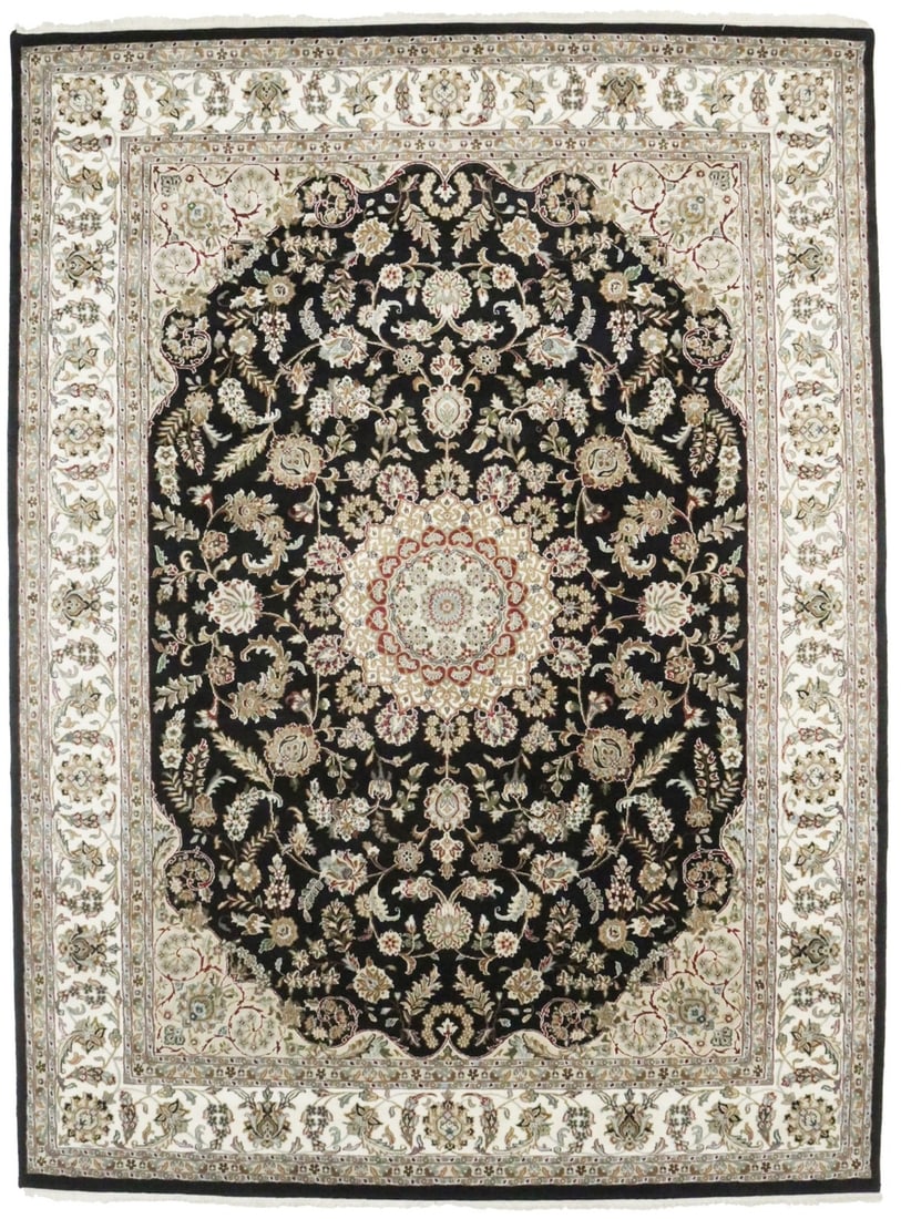 ft Handmade Indo-Nain Oriental Rug Extra Fine Floral Medallion Wool Carpet 9X12 (1 of 16)