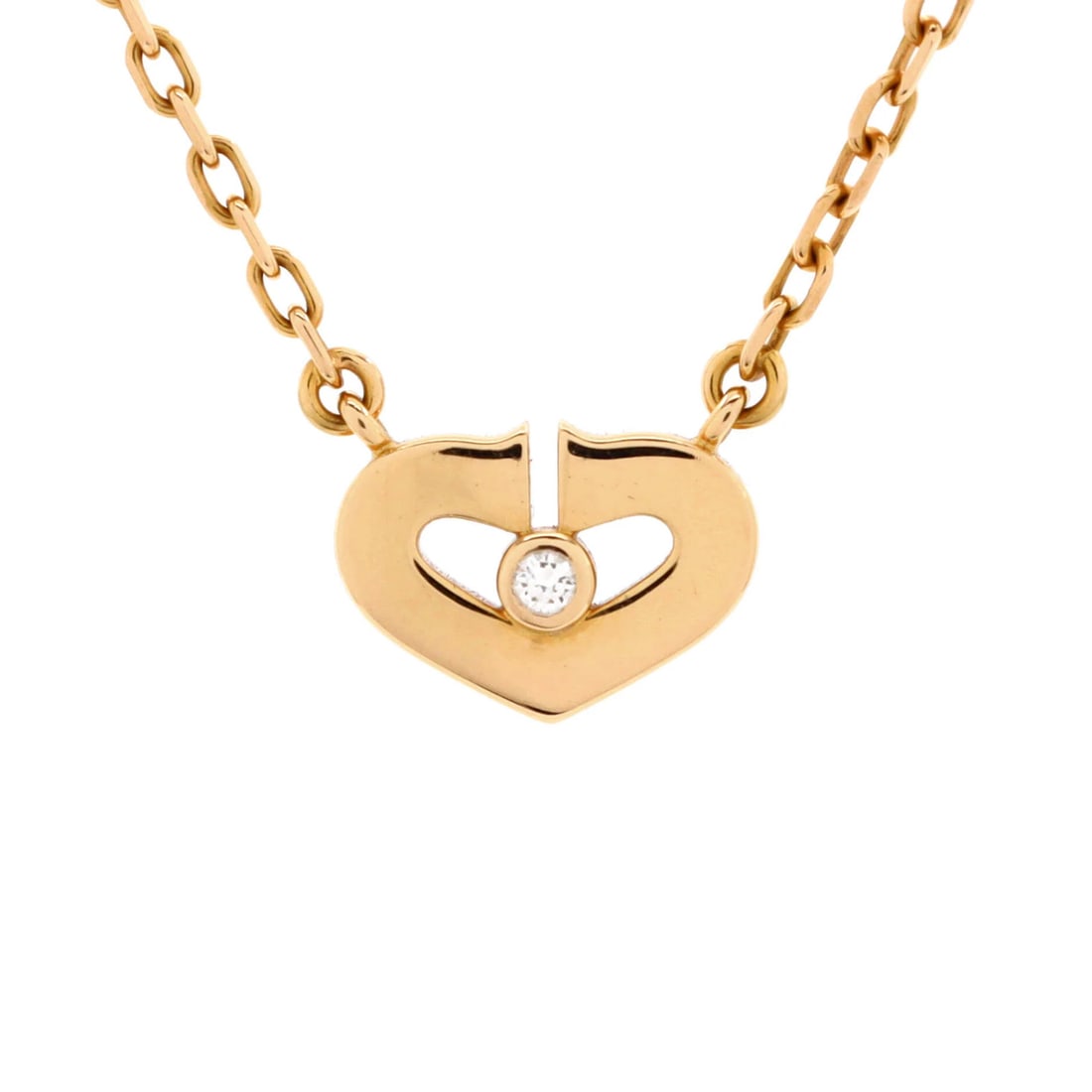 XS Cartier C Heart de Cartier Pendant Necklace 18K Rose Gold with Diamond: XS Cartier C Heart de Cartier Pendant Necklace 18K Rose Gold with Diamond This listing features XS Cartier C Heart de Cartier Pendant Necklace 18K Rose Gold with Diamond. Item specifics are provided b