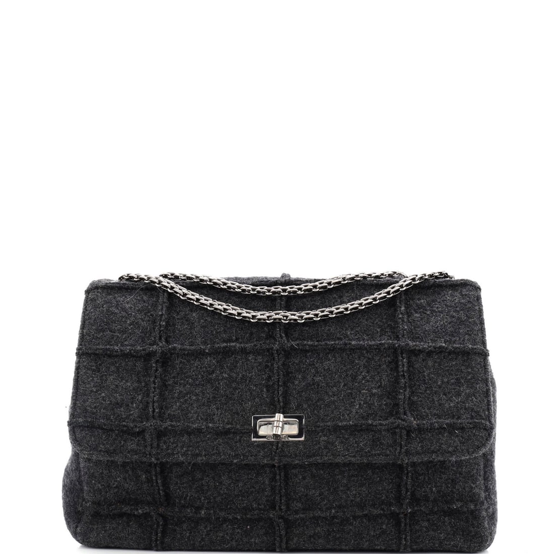 Jumbo Chanel Chocolate Bar Mademoiselle Flap Bag Quilted Wool (1 of 7)