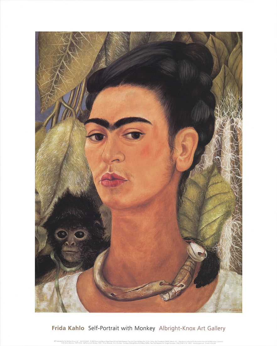 Multicolor FRIDA KAHLO Self-Portrait with Monkey 20" x 16" Poster 2003 Folk Art (1 of 1)
