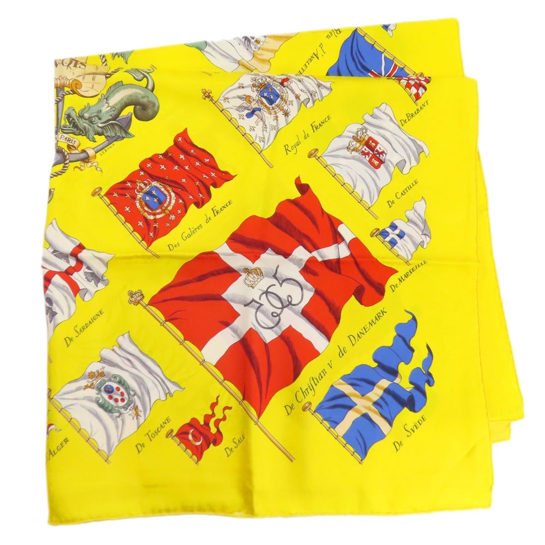 Silk HERMES Carre90 Ship Flag Scarf: Silk HERMES Carre90 Ship Flag Scarf This listing features Silk HERMES Carre90 Ship Flag Scarf. Item specifics are provided below. Item Specifics: Brand: HERMES Style: Scarf Material: Silk Color: yello