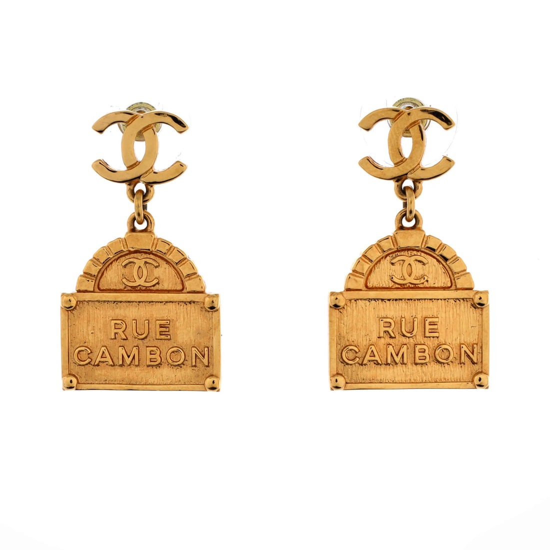 Metal Chanel CC Rue Cambon Tag Drop Earrings: Metal Chanel CC Rue Cambon Tag Drop Earrings This listing features Metal Chanel CC Rue Cambon Tag Drop Earrings. Item specifics are provided below. Item Specifics: Style: Dangle/Drop Brand: Chanel Typ
