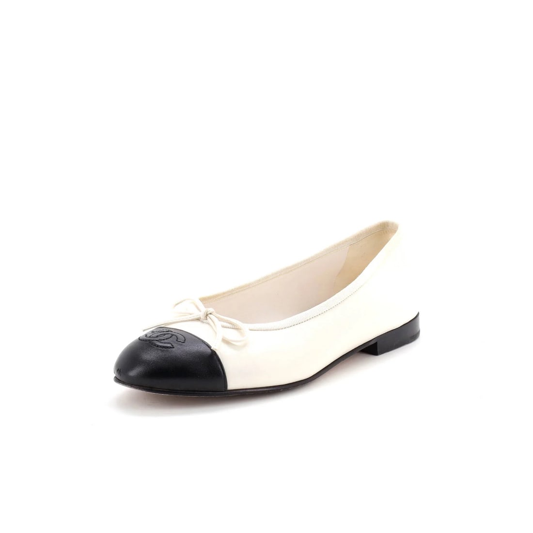 Leather Chanel Women's CC Cap Toe Bow Ballerina Flats (1 of 6)