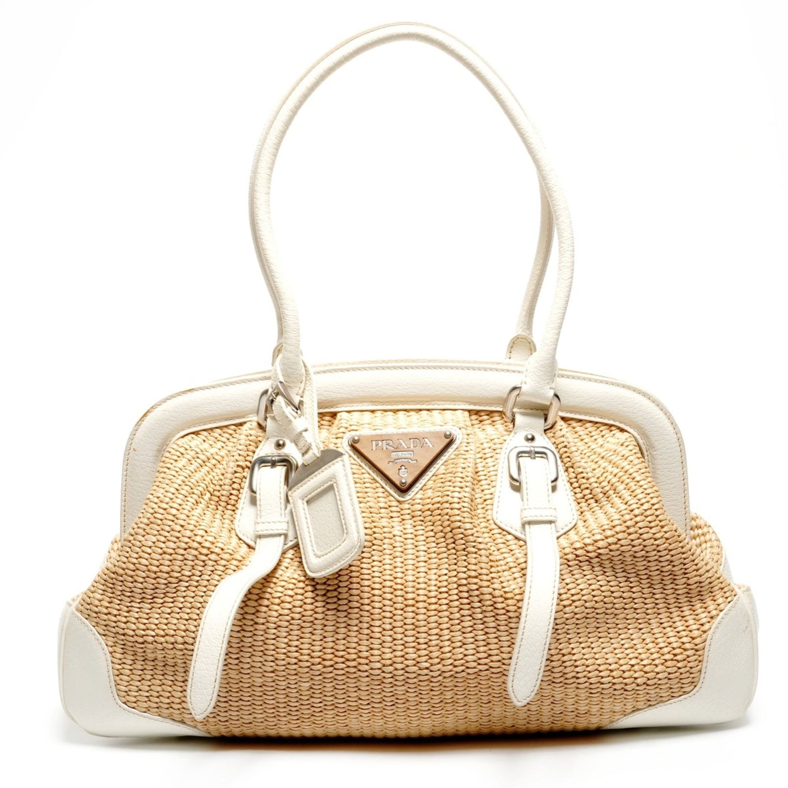 Raffia Prada Handbag: Raffia Prada Handbag This listing features Raffia Prada Handbag. Item specifics are provided below. Item Specifics: Brand: Prada Type: Handbag Material: Raffia Color: Brown Gender: Women Size (Hxwxd):