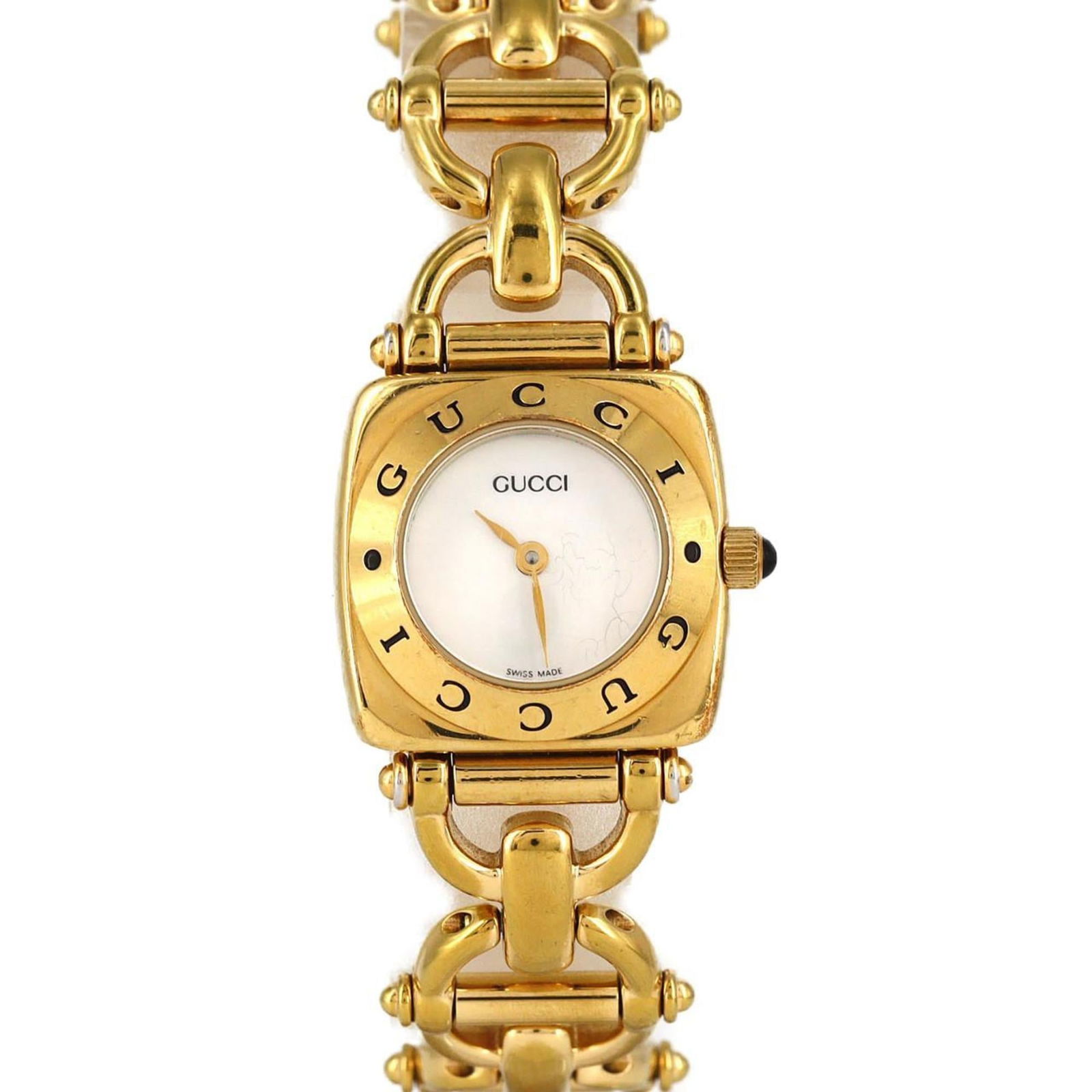 Wristwatch Gucci: Wristwatch Gucci This listing features Wristwatch Gucci. Item specifics are provided below. Item Specifics: Brand: Gucci Type: Wristwatch Gender: Women Material (Case): Gold Plated Material (Band):