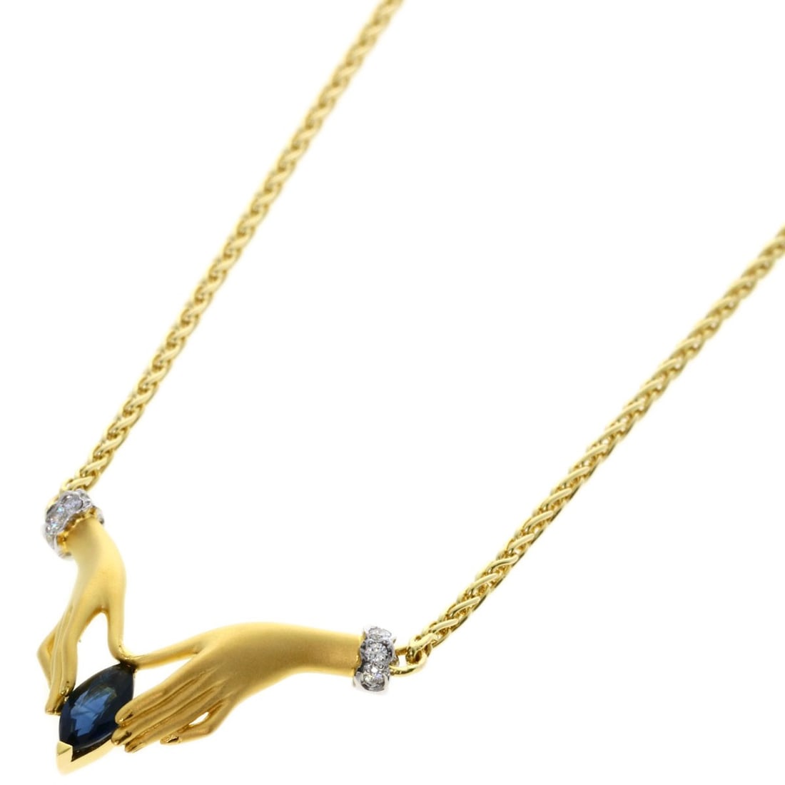 Gold Carrera y Carrera Hand Motif Sapphire Diamond Necklace K18 Yellow (1 of 7)