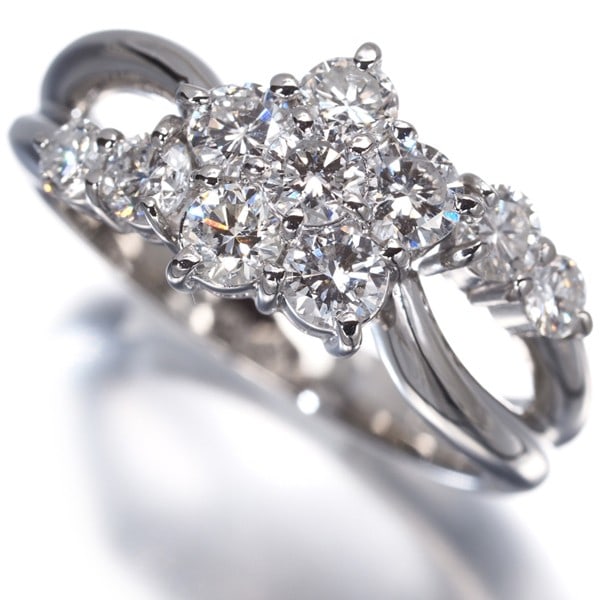 Platinum Diamond 1.01Ct Flower 10P Ring 900 (1 of 5)