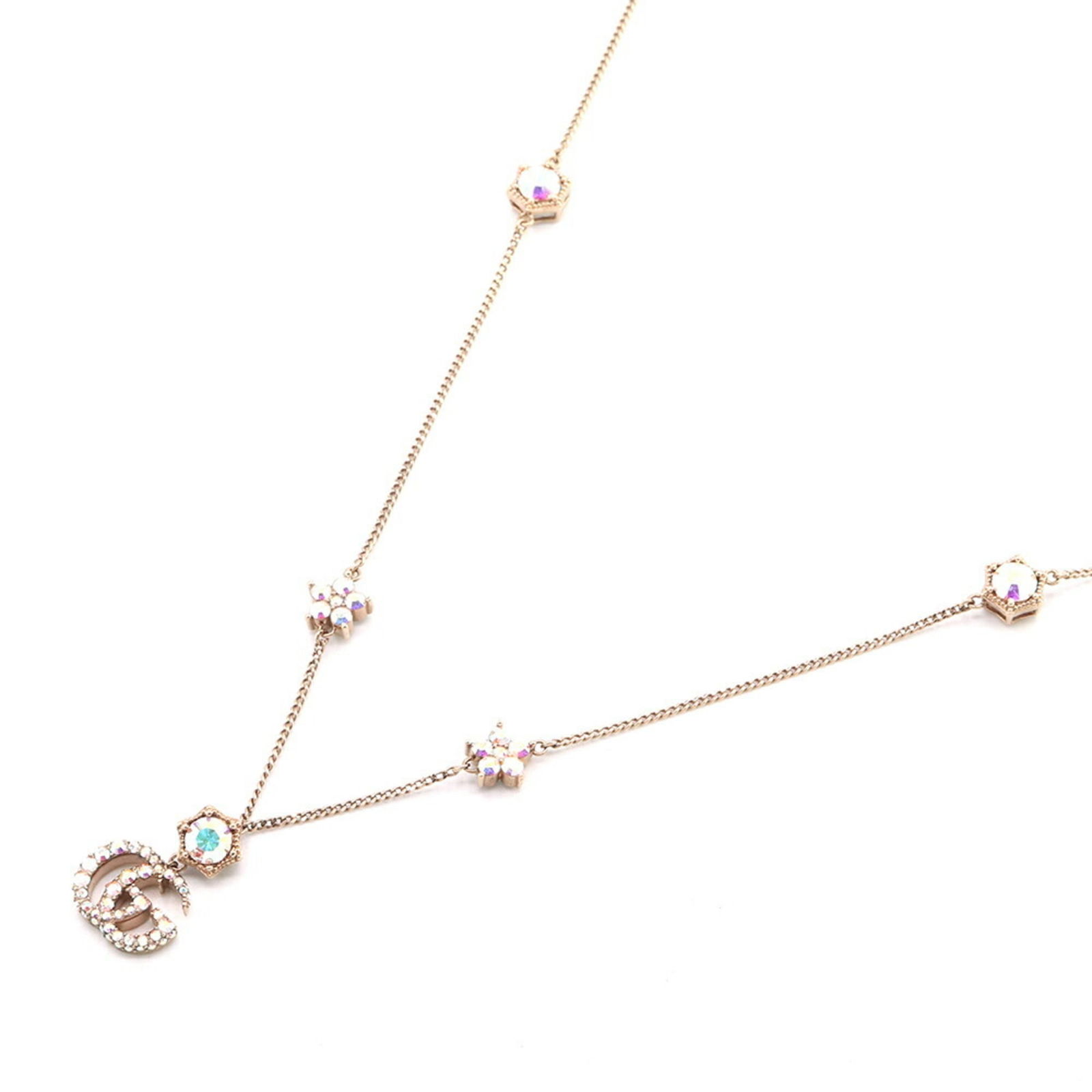 GUCCI Double G Necklace 753868 Gold Metal Crystal Pendant Choker for Women (1 of 6)