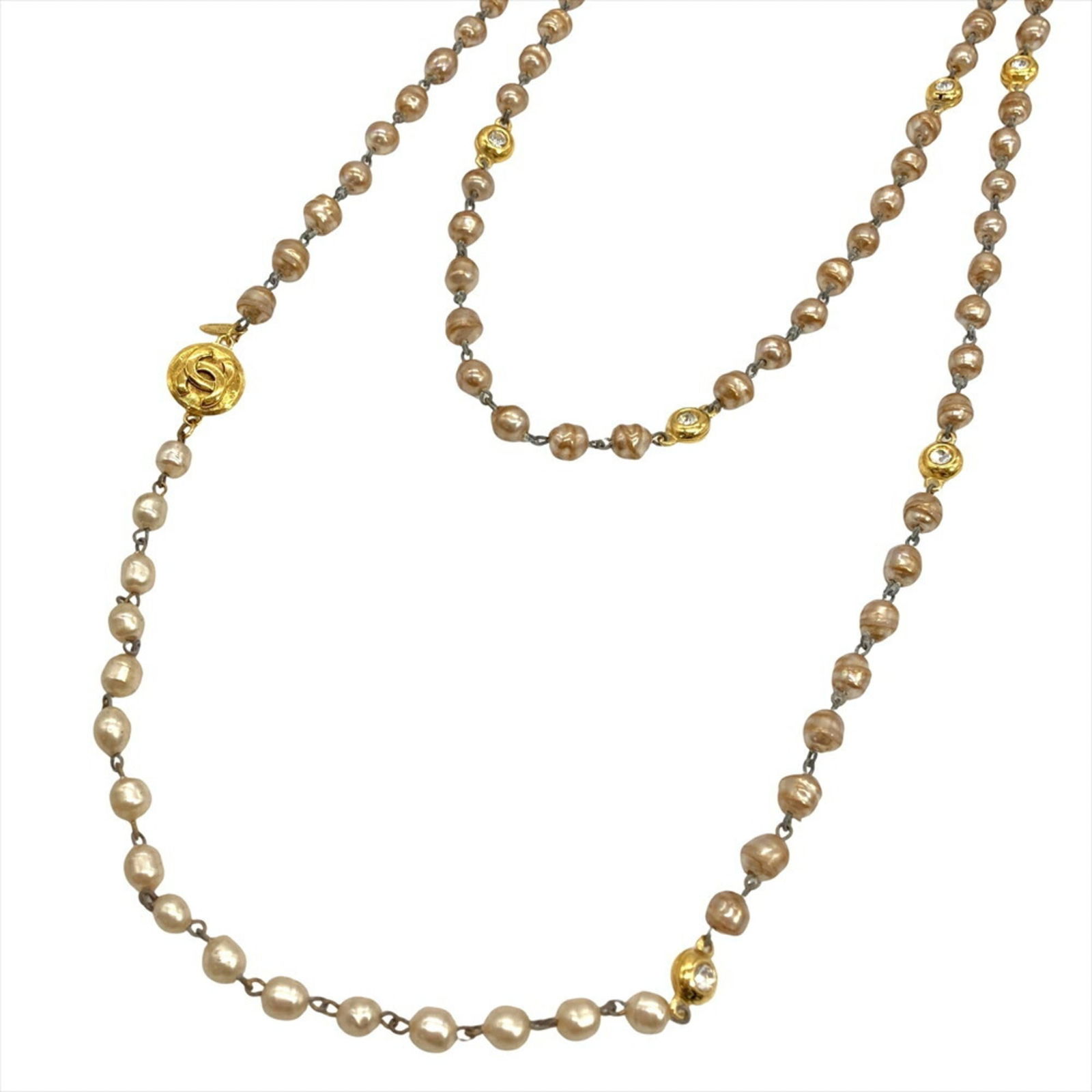 Women's - CHANEL Long Necklace - Metal - Faux Pearl - Rhinestone - 184cm - Baroque Style: Women's - CHANEL Long Necklace - Metal - Faux Pearl - Rhinestone - 184cm - Baroque Style This listing features Women's - CHANEL Long Necklace - Metal - Faux Pearl - Rhinestone - 184cm - Baroque Style.