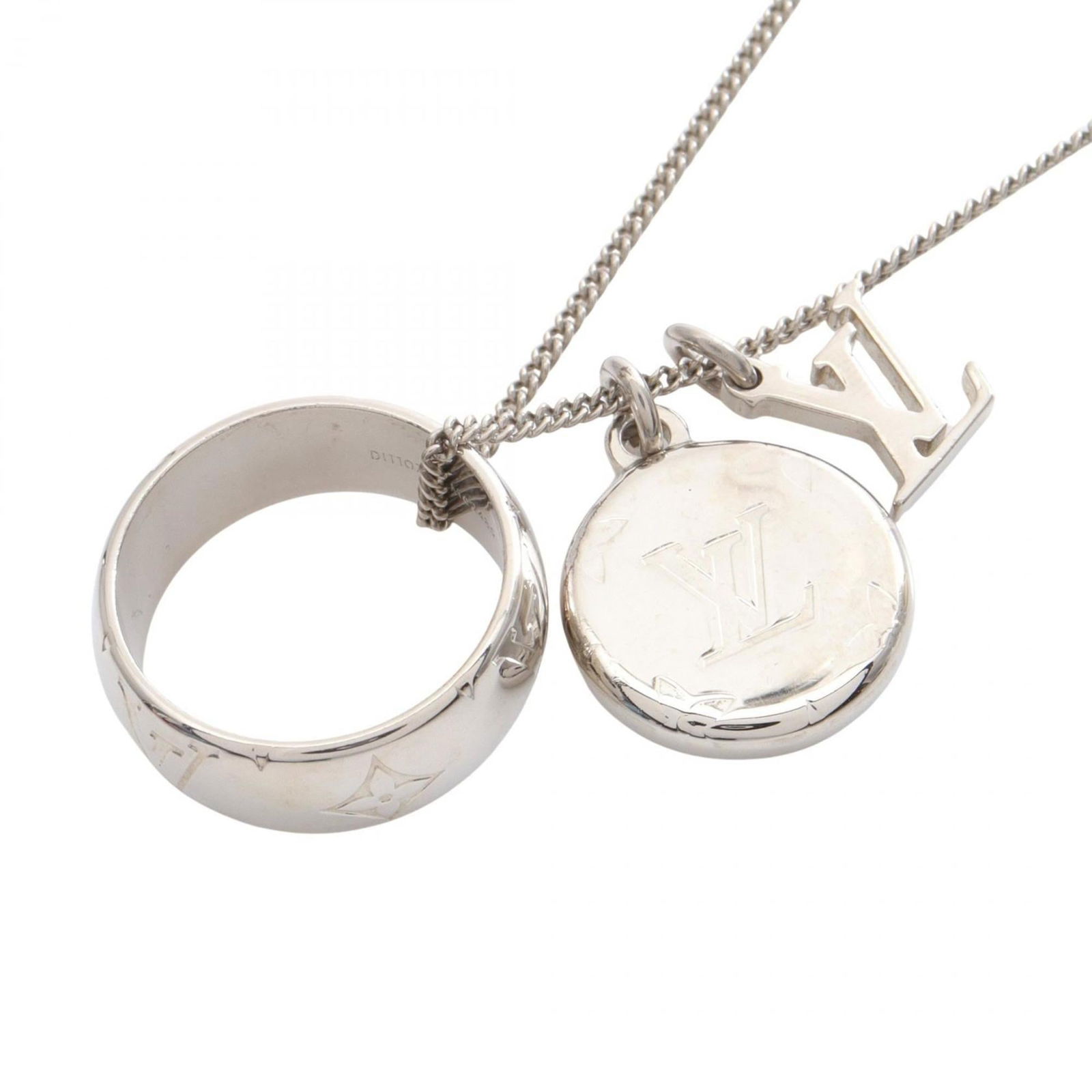 M62485 - Louis Vuitton Monogram Ring Necklace - Stainless Steel - Men's and Women's - Silver: M62485 - Louis Vuitton Monogram Ring Necklace - Stainless Steel - Men's and Women's - Silver This listing features M62485 - Louis Vuitton Monogram Ring Necklace - Stainless Steel - Men's and Women's