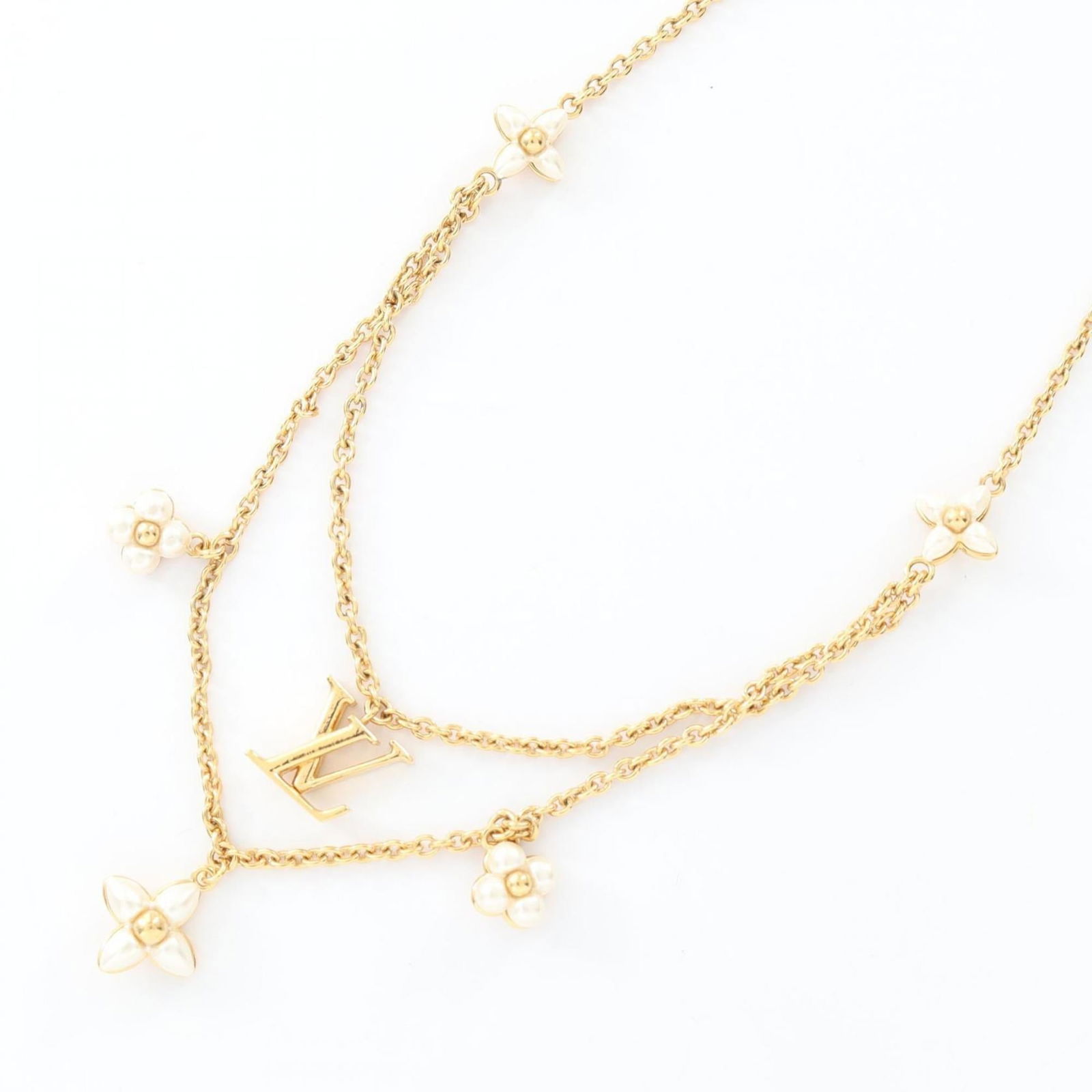 Gold and White - Louis Vuitton Floragram Necklace - Gold-Plated with Faux Pearls - Women's: Gold and White - Louis Vuitton Floragram Necklace - Gold-Plated with Faux Pearls - Women's This listing features Gold and White - Louis Vuitton Floragram Necklace - Gold-Plated with Faux Pearls - Wome