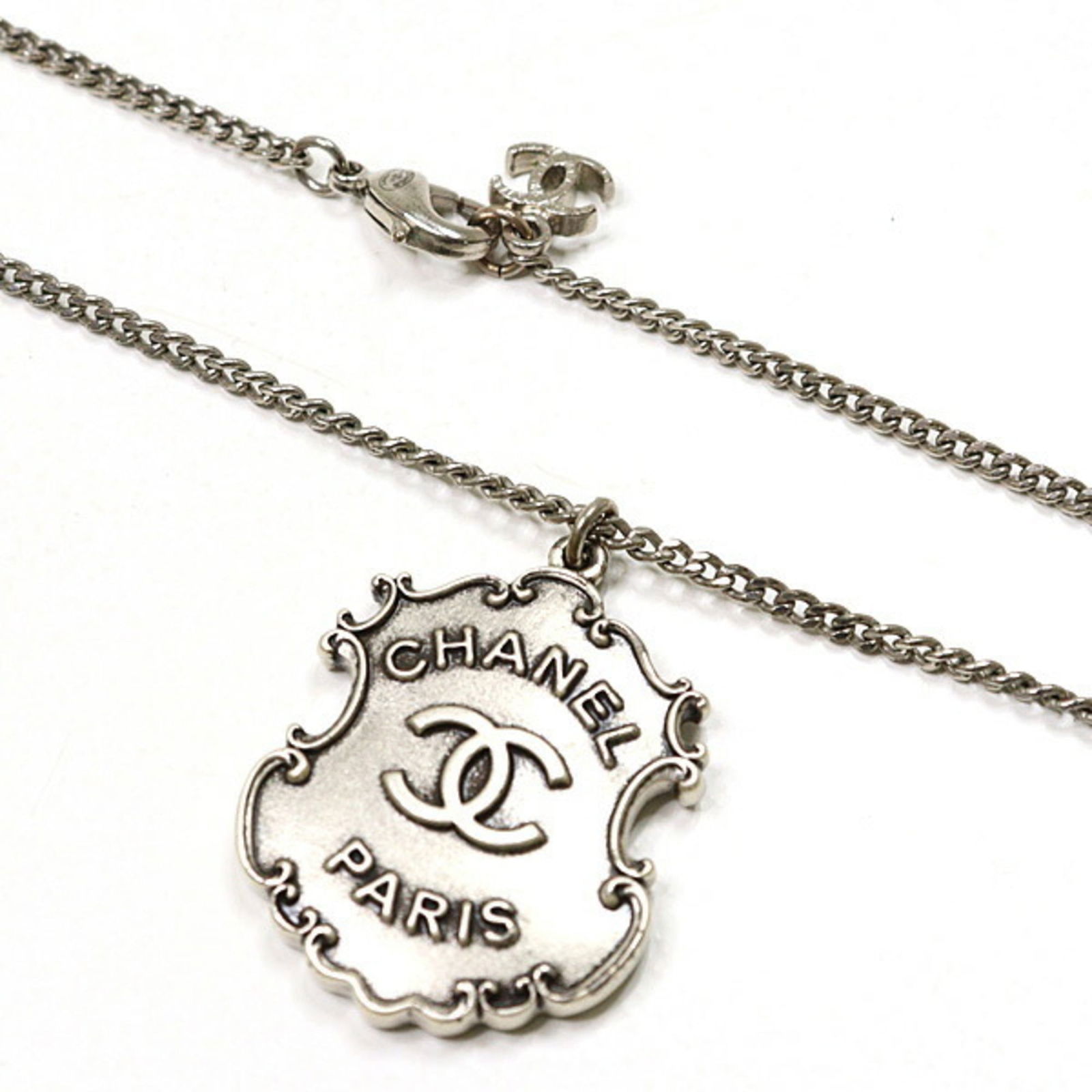 A14A - CHANEL Coco Mark Emblem Necklace - Metal - Silver (Oxidized Finish) (1 of 6)