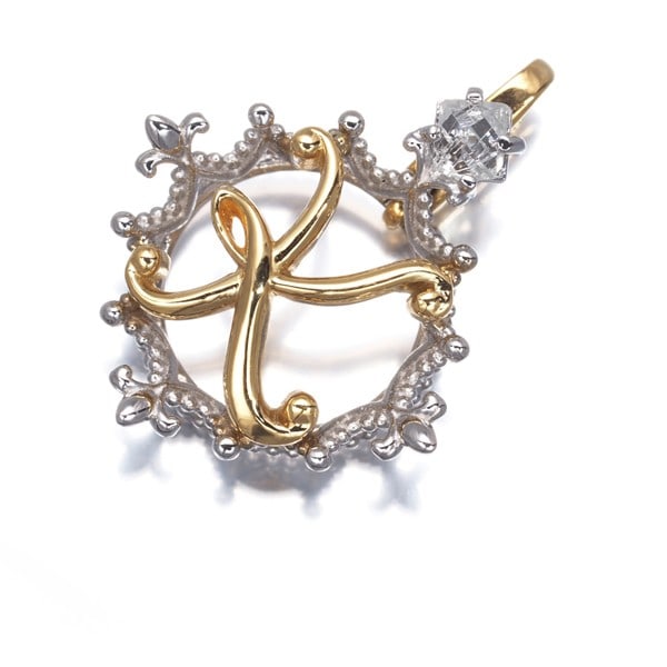 Wg Qvc Pendant Diamond 0.07Ct Rough Cut Initial K Charm 18K Yg/ (1 of 5)