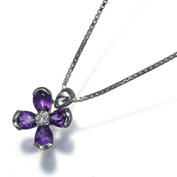 Gold Vendome Necklace Amethyst Diamond Flower 18K 750 White (1 of 4)