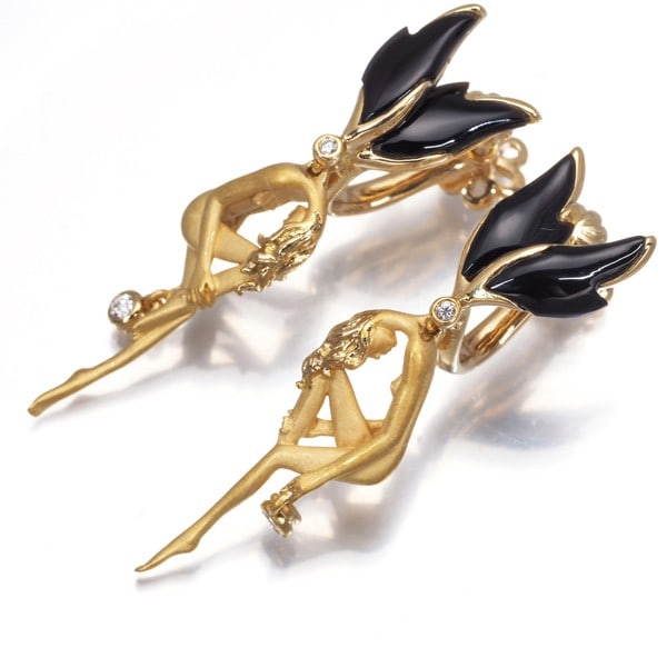 Gold Carrera Y Carrera Earrings Onyx Diamond Fairy Pomona 18K 750 Yellow (1 of 5)